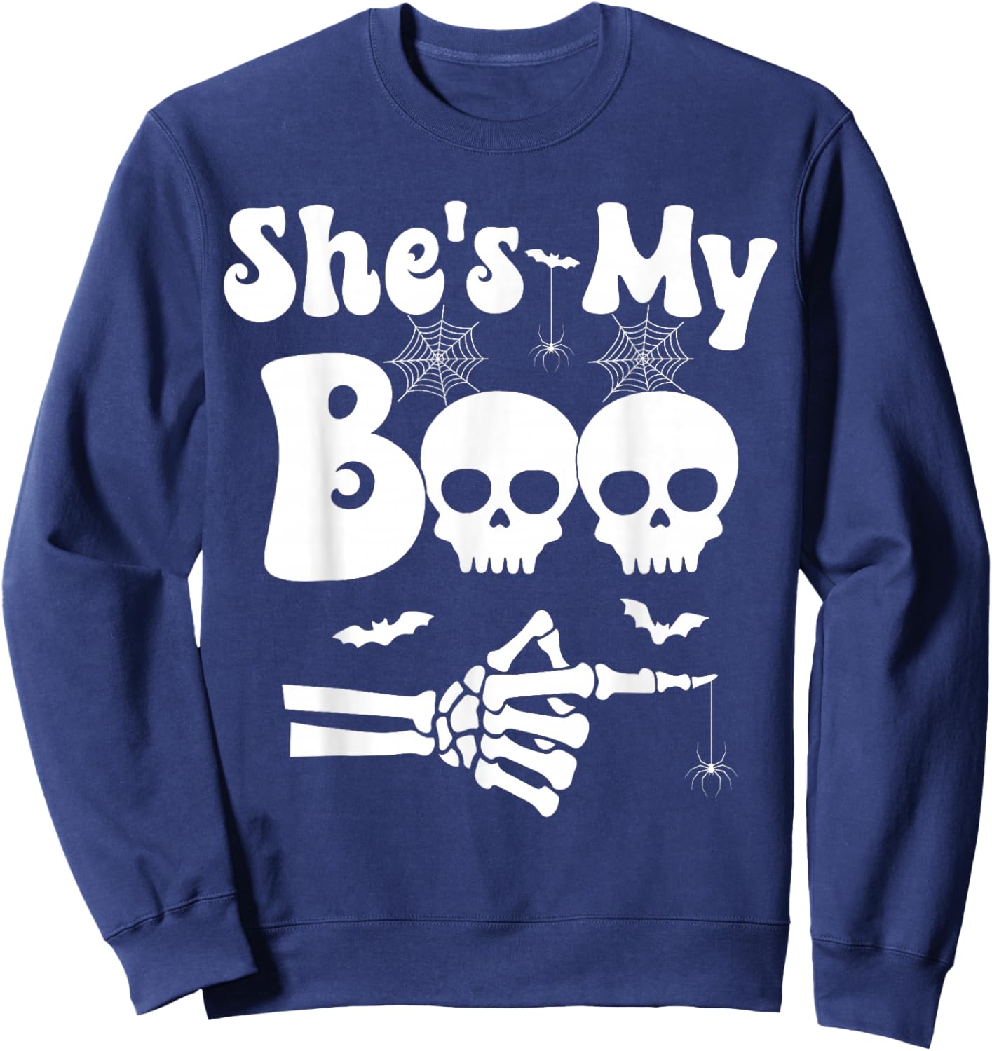 She’s My Boo Skeleton Couples Matching Couple Halloween Sweatshirt - Sweatshirt | Navy