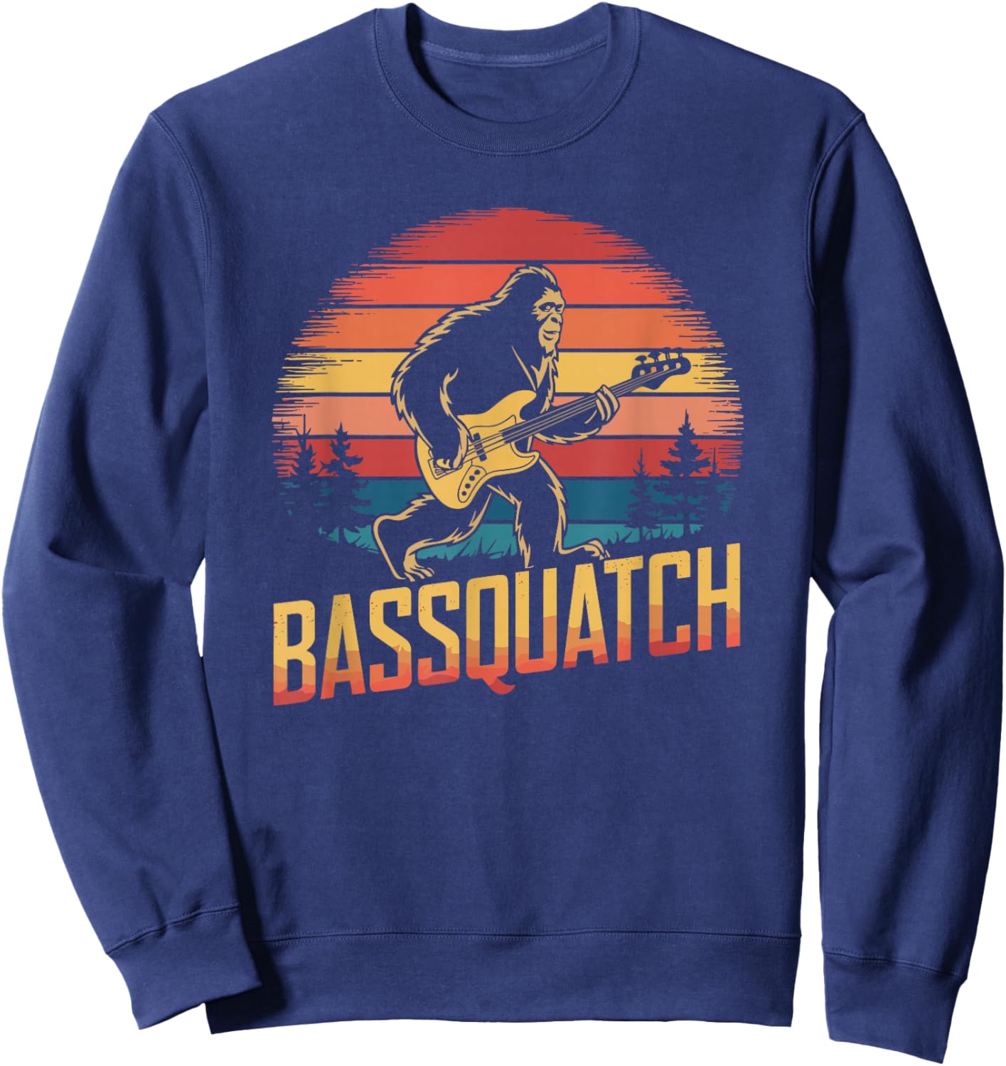 Bassquatch, Retro Bigfoot Bass Guitar Sasquatch Sweatshirt - Sweatshirt | Navy