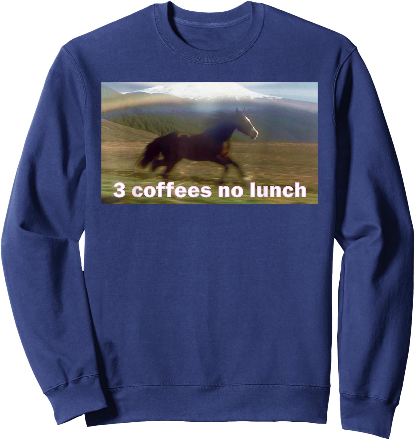 Horse Running Past Mountain 3 Coffees No Lunch Memes Sweatshirt - Sweatshirt | Navy