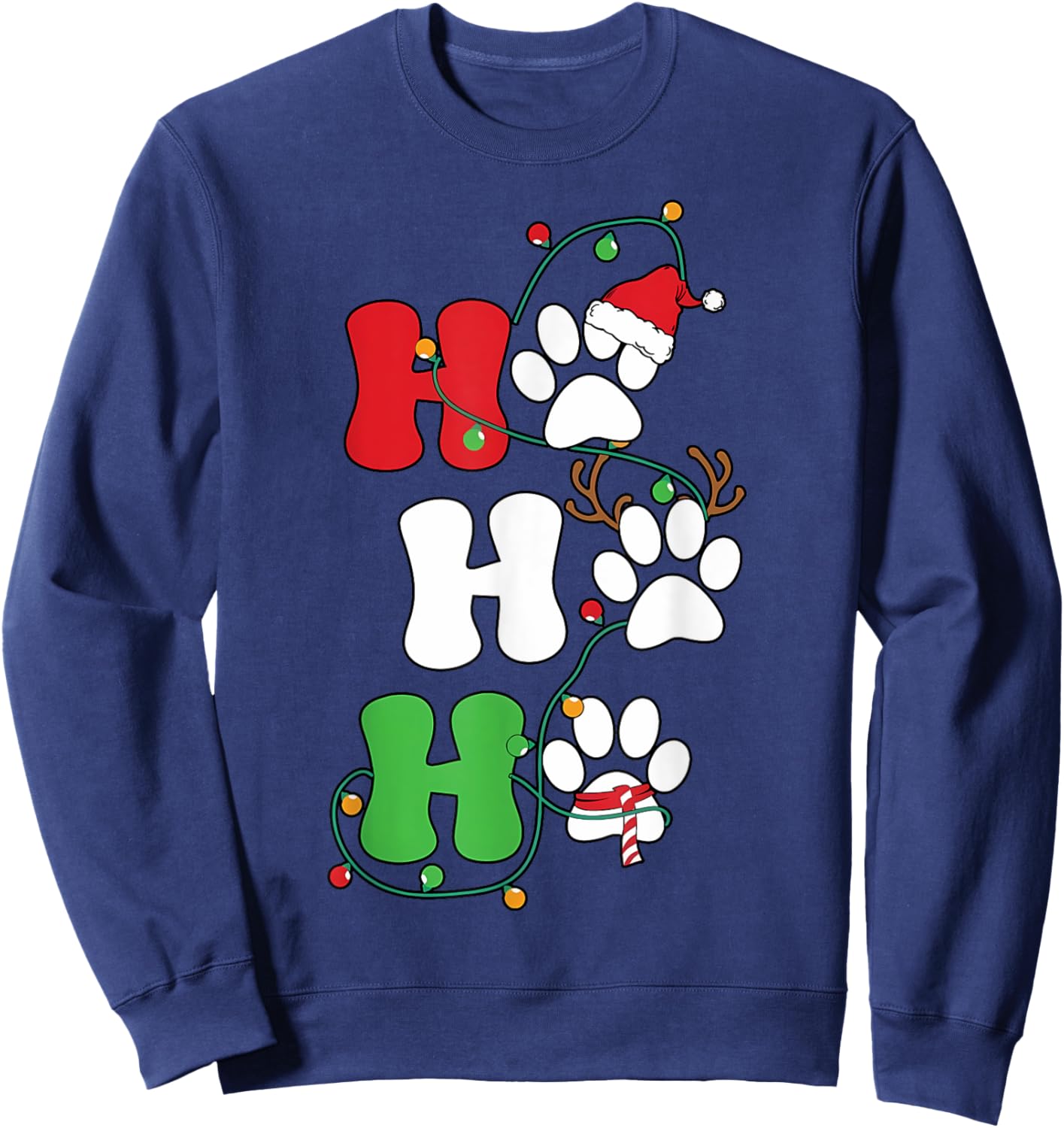 Ho Ho Ho Christmas Dog Paws Print Funny Christmas Dog Lover Sweatshirt - Sweatshirt | Navy