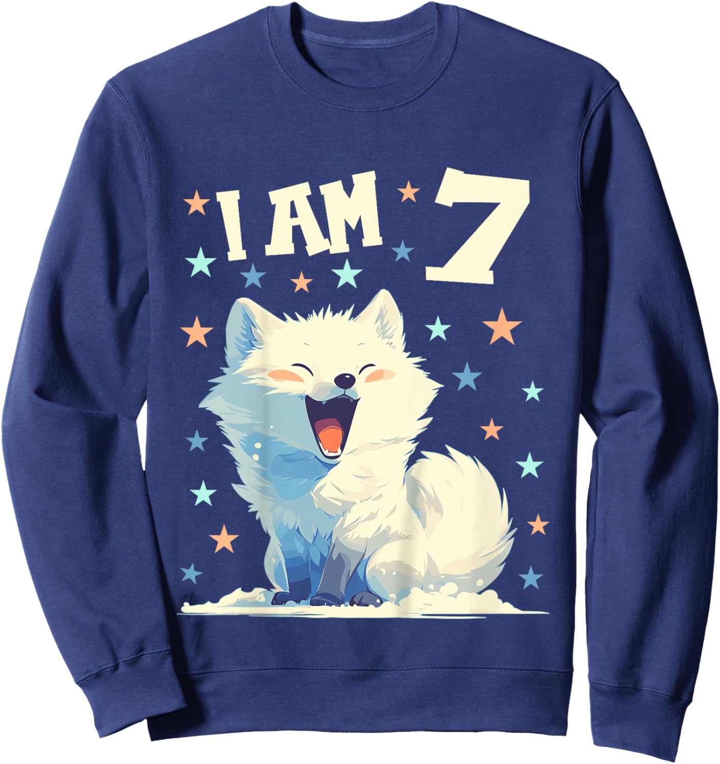 7 Years old 7 birthday Arctic Foxes Boy Girl Arctic Fox Sweatshirt - Sweatshirt | Navy