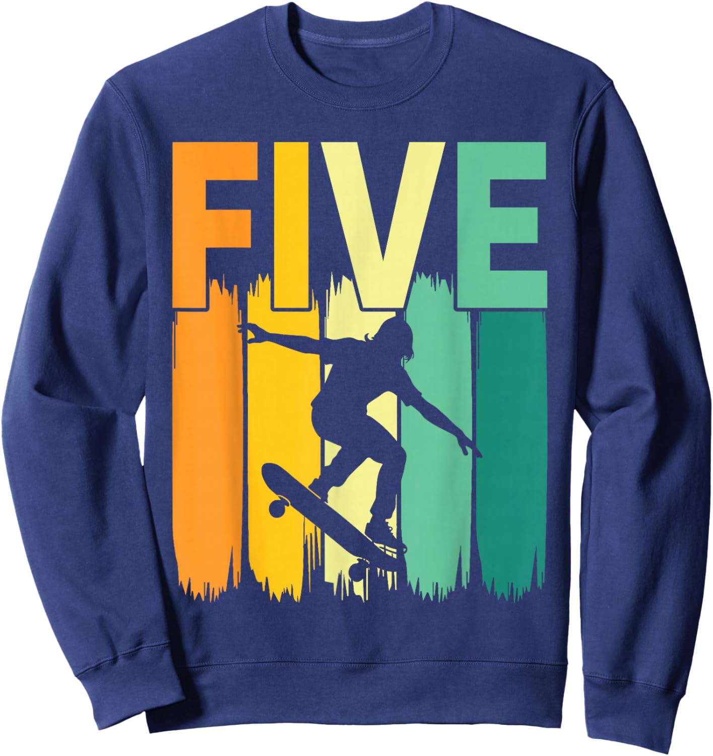 5th Birthday Retro Skateboard Skater Boys Kids 5 Years Old Sweatshirt - Sweatshirt | Navy
