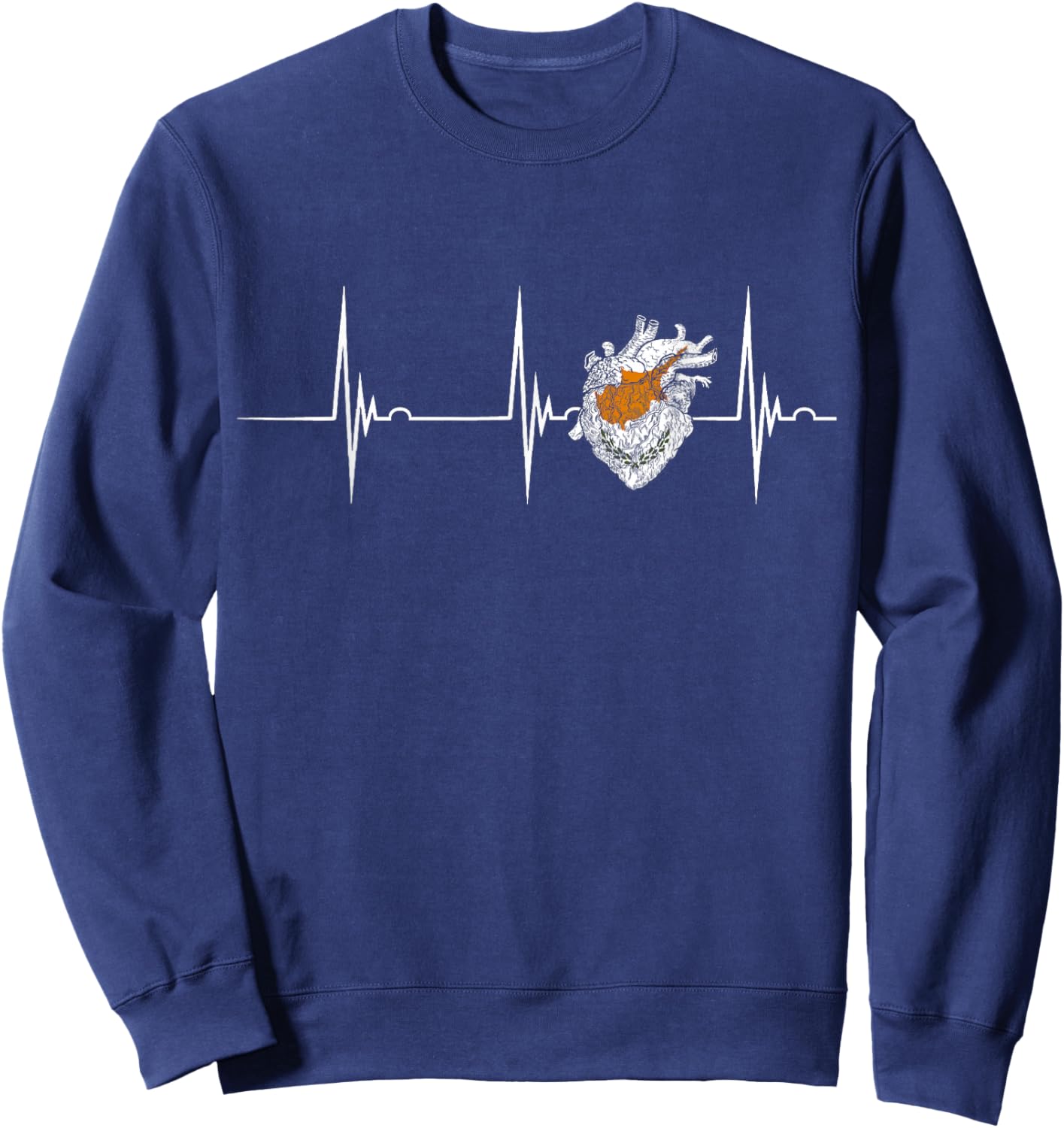 Cyprus Heart Heartbeat EKG Pulse Cypriot Roots Cypriot Flag Sweatshirt - Sweatshirt | Navy