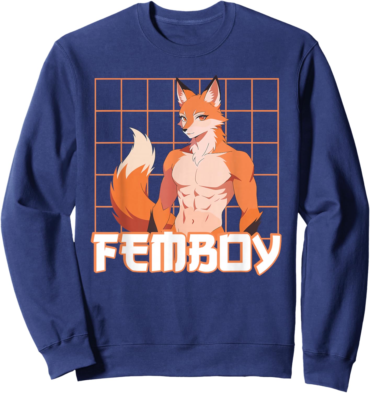 Muscular Femboy Fox Anime Furry Sweatshirt - Sweatshirt | Navy