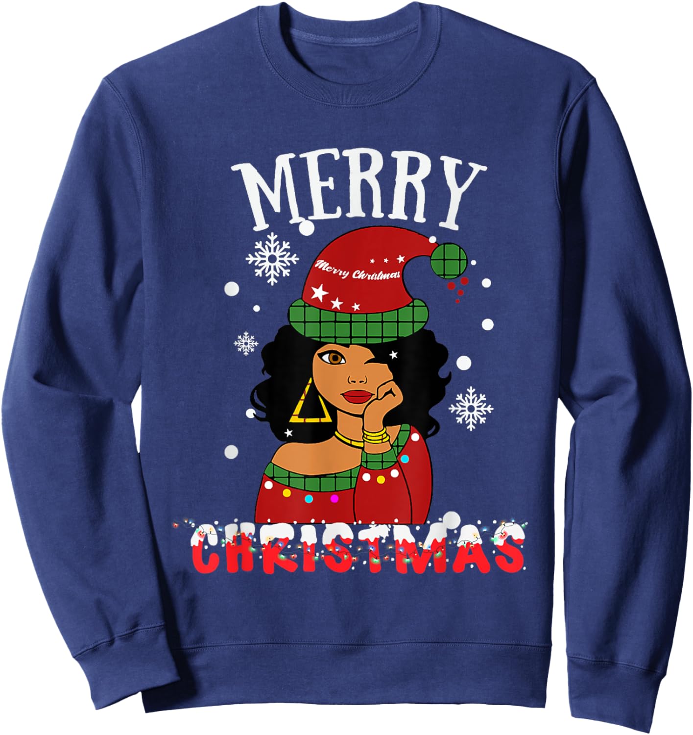 Black African American Merry Christmas Melanin Women Santa Sweatshirt - Sweatshirt | Navy