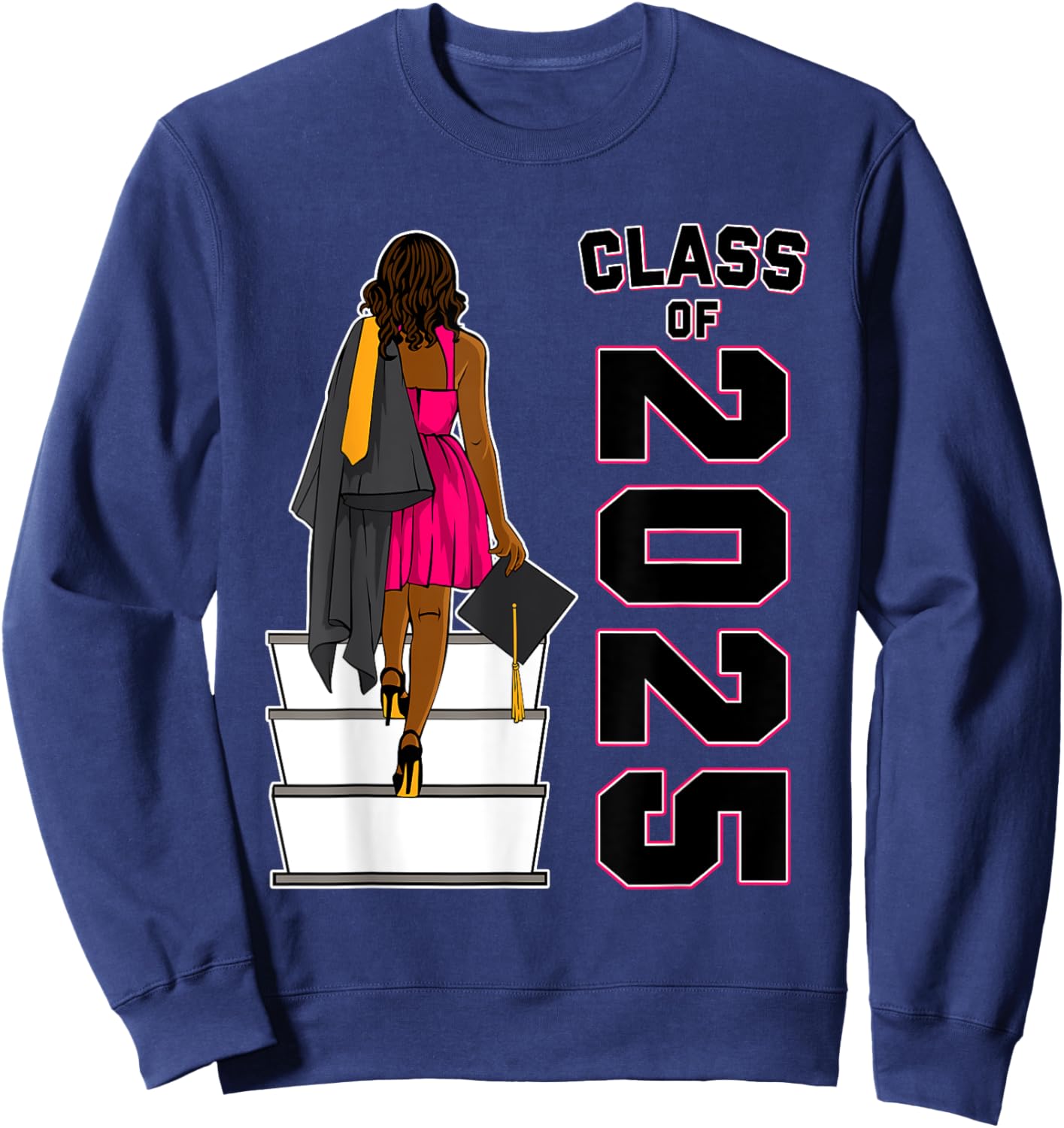 African American Afro Black Girl Graduation Class Of 2025 Sweatshirt - Sweatshirt | Navy