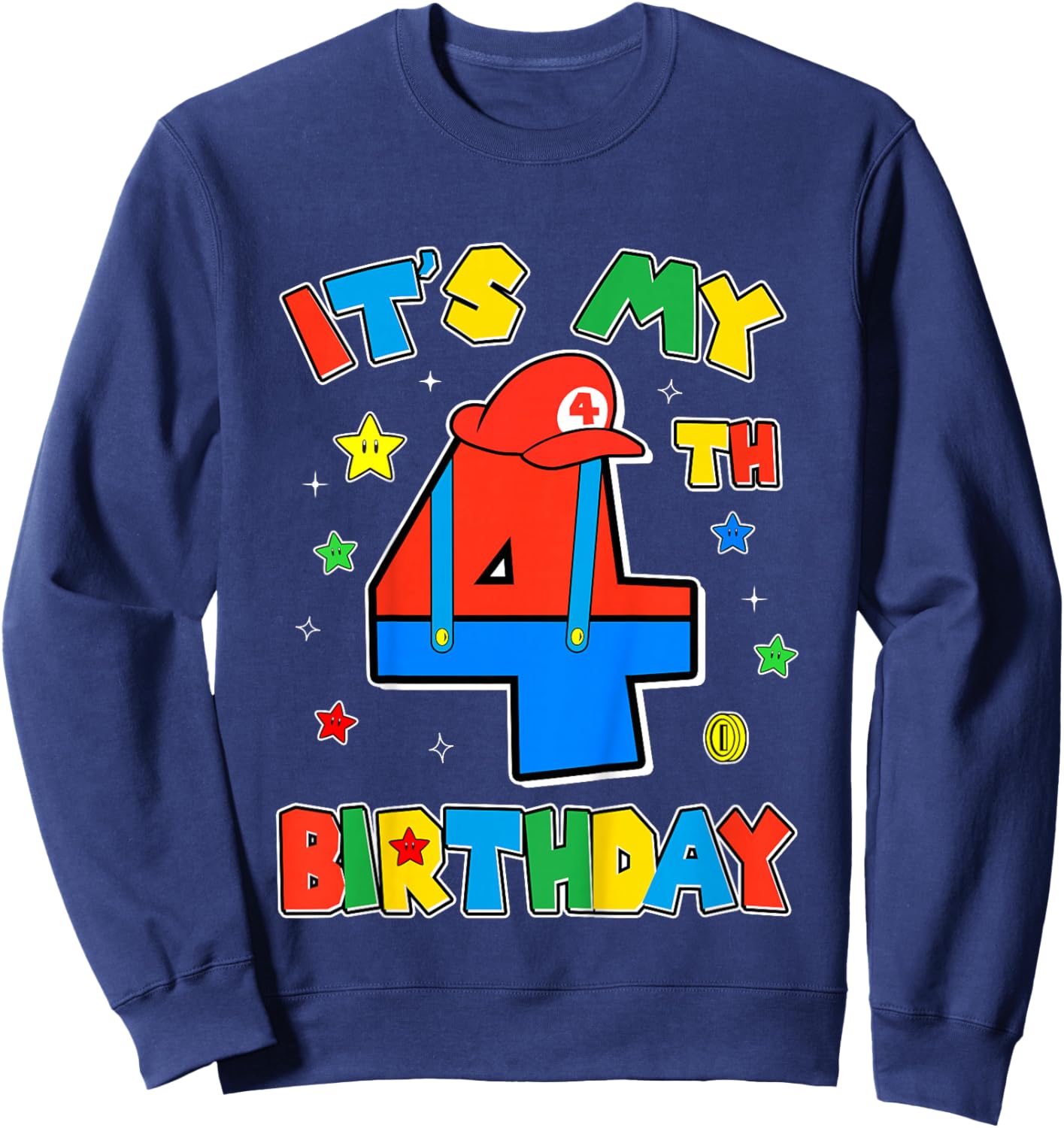 Kids 4th Birthday Boy Super Gamer Gaming Theme B-day Party Boys Sweatshirt - Sweatshirt | Navy