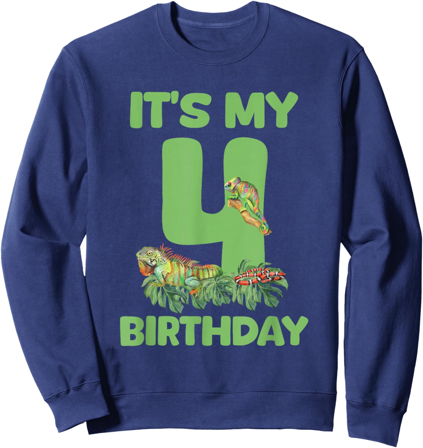 It's My 4th Birthday Lizard Themed 4 Year Old Boy Toddler Sweatshirt - Sweatshirt | Navy