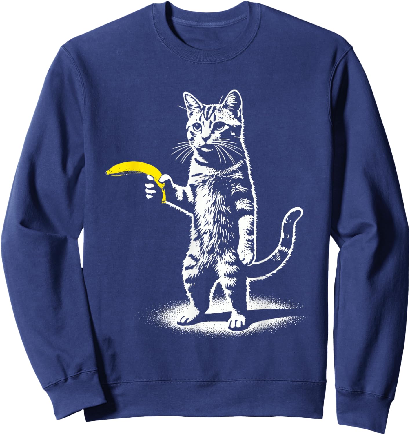 Retro Cat with Banana Meme Men Women Kids Novelty Funny Cat Sweatshirt - Sweatshirt | Navy