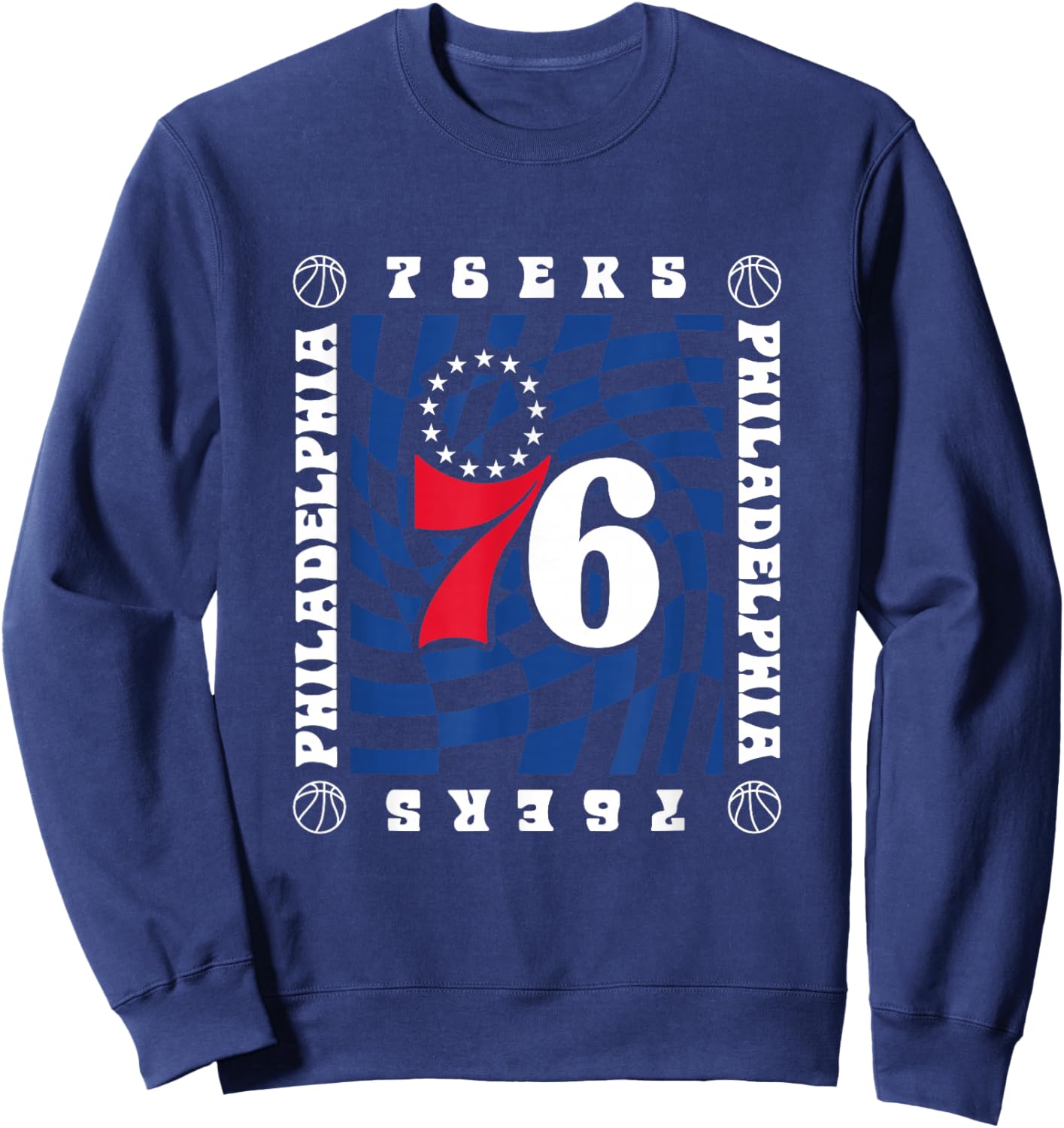 NBA Philadelphia 76ers Retro Checkerboard Wave Sweatshirt - Sweatshirt | Navy