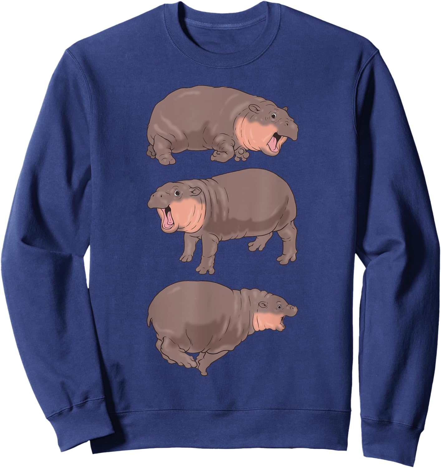 Moo Deng Hippo Shirt Baby Pygmy Hippo Bouncy Pork Funny Meme Sweatshirt - Sweatshirt | Navy
