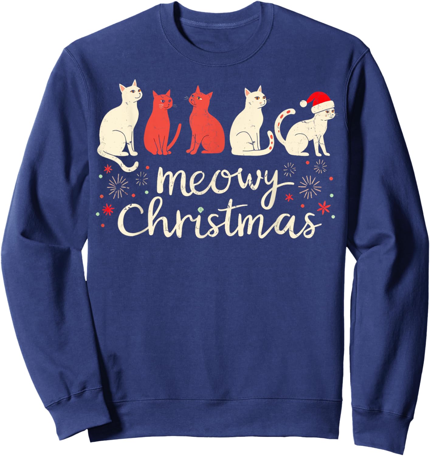 Meowy Christmas Cat Christmas Xmas Cat Christmas Cat Holiday Sweatshirt - Sweatshirt | Navy