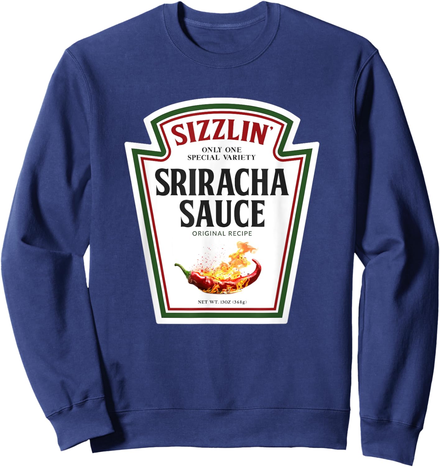 Sizzling Sriracha Sauce Funny Bottle Label Condiment design Sweatshirt - Sweatshirt | Navy