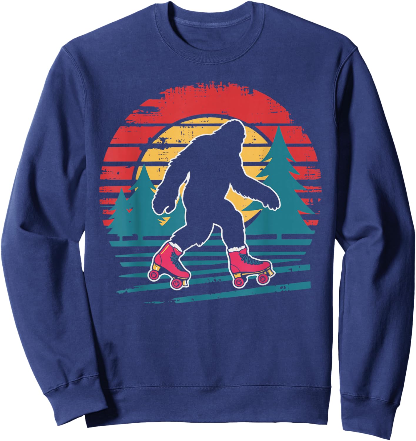Retro Bigfoot Roller Skating Sasquatch 80s Skater Sweatshirt - Sweatshirt | Navy