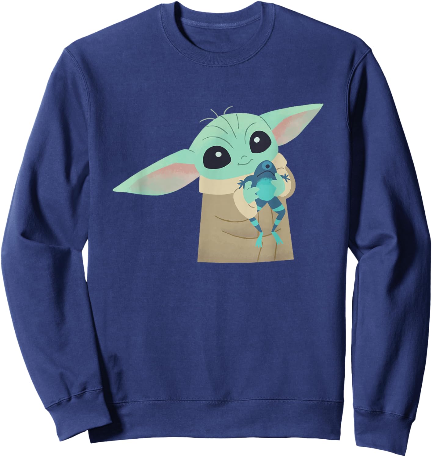 Star Wars The Mandalorian Grogu With Frog Cartoon Sweatshirt - Sweatshirt | Navy