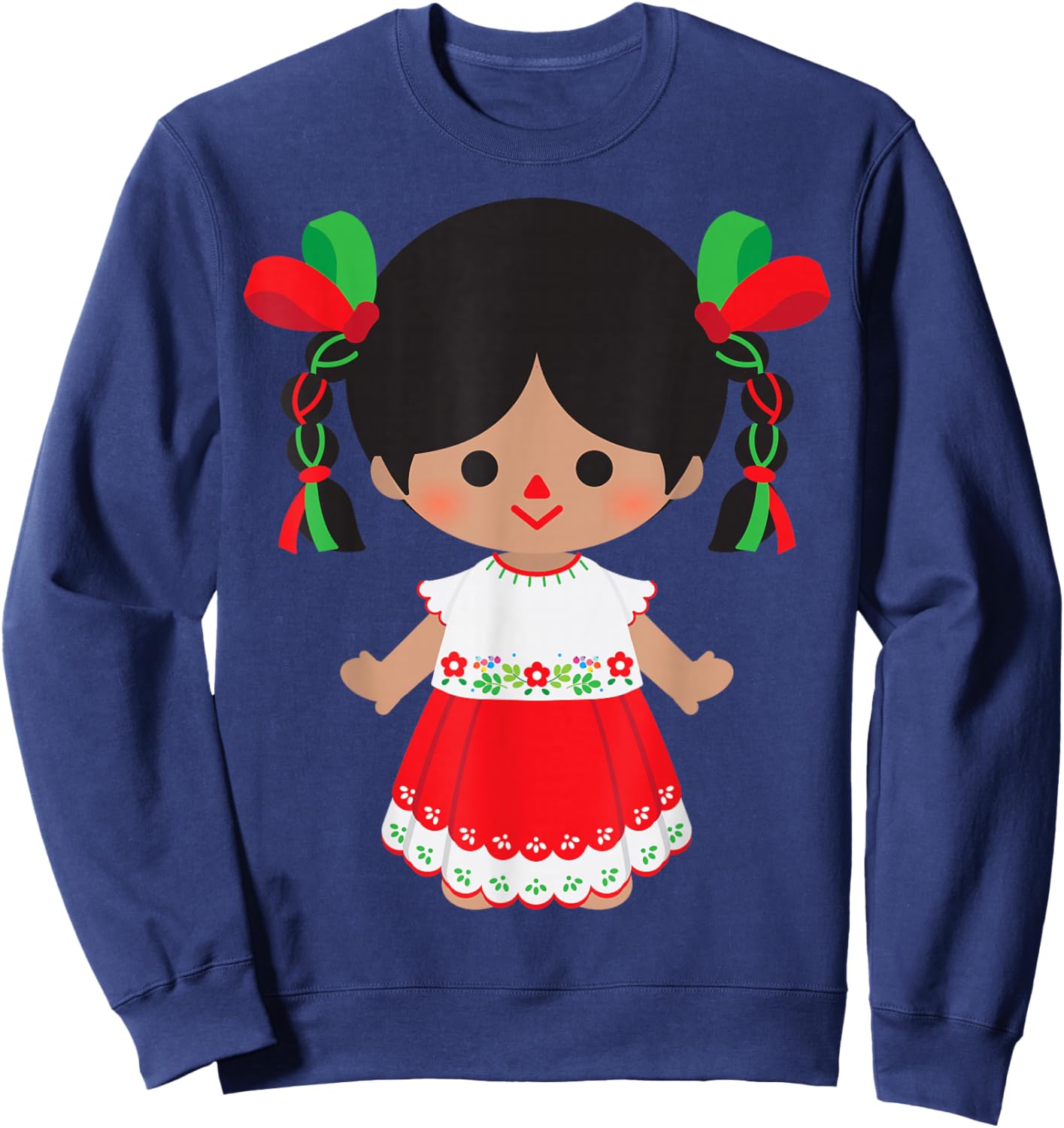 Traditional Mexican Handmade Maria Rag Dolls Mexicana Otomi Sweatshirt - Sweatshirt | Navy