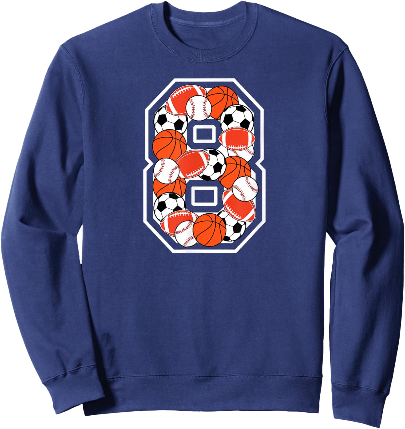 8th Birthday Sports Birthday Party 8 Year Old Boy Sweatshirt - Sweatshirt | Navy