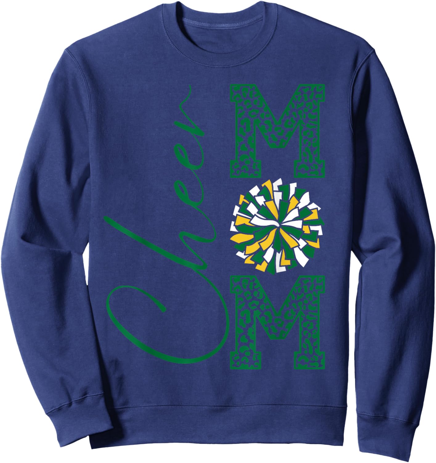 Cheer Mom | Green Yellow White | Gold | Leopard Print Sweatshirt - Sweatshirt | Navy