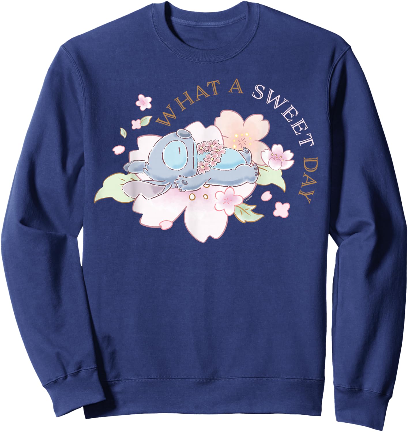 Disney Stitch What a Sweet Day Sakura Spring Cherry Blossom Sweatshirt - Sweatshirt | Navy