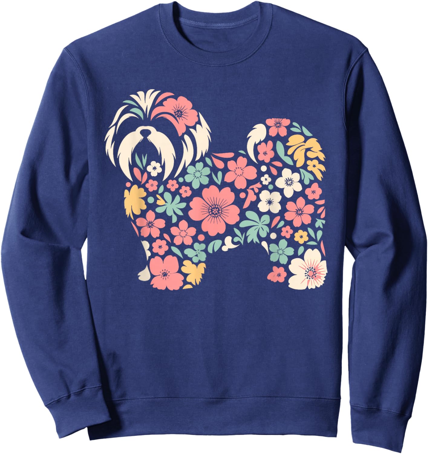 Cute Floral Flower Shih Tzu Mom Grandma Mothers Day Sweatshirt - Sweatshirt | Navy