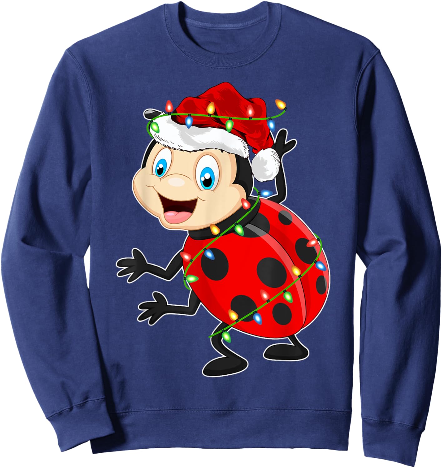 Xmas Lights Santa Hat Ladybug Christmas Sweatshirt - Sweatshirt | Navy