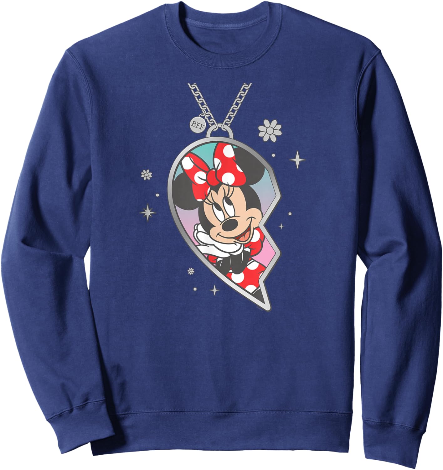 Disney BFF Best Friends Minnie Mouse Matching Heart Necklace Sweatshirt - Sweatshirt | Navy