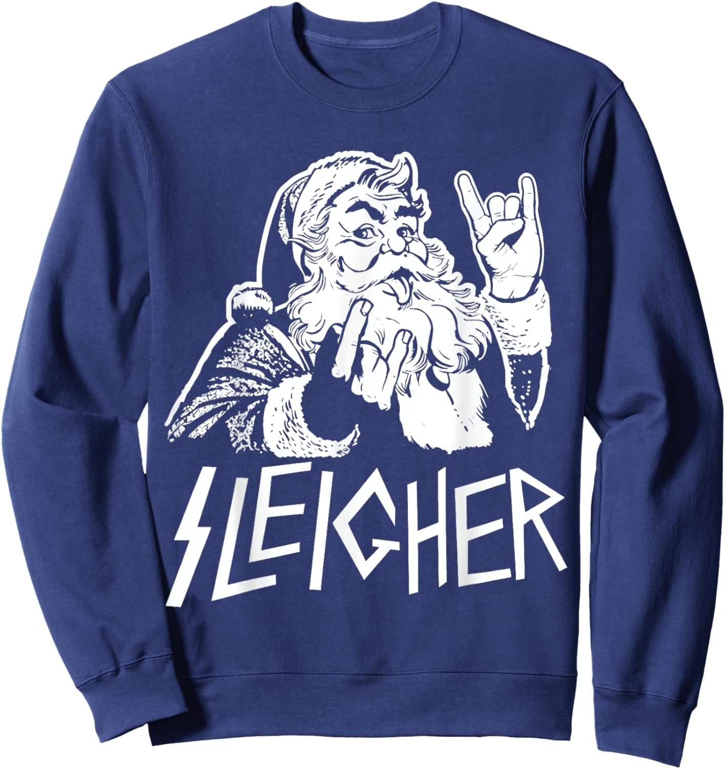 Sleigher Heavy Metal Santa Claus Rock On Goth Christmas Sweatshirt - Sweatshirt | Navy