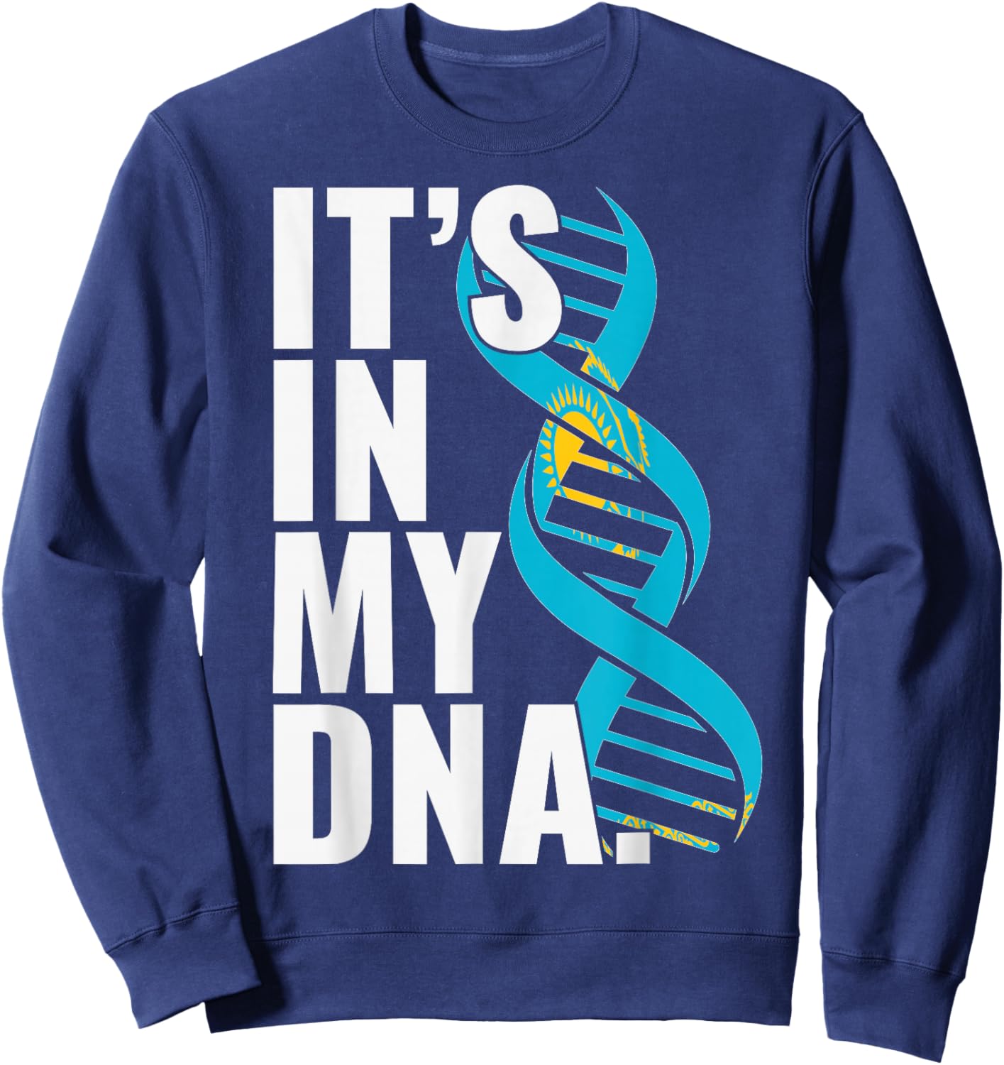 Kazakhstan Roots Flag Fingerprint Graphic Patriotic Sweatshirt - Sweatshirt | Navy
