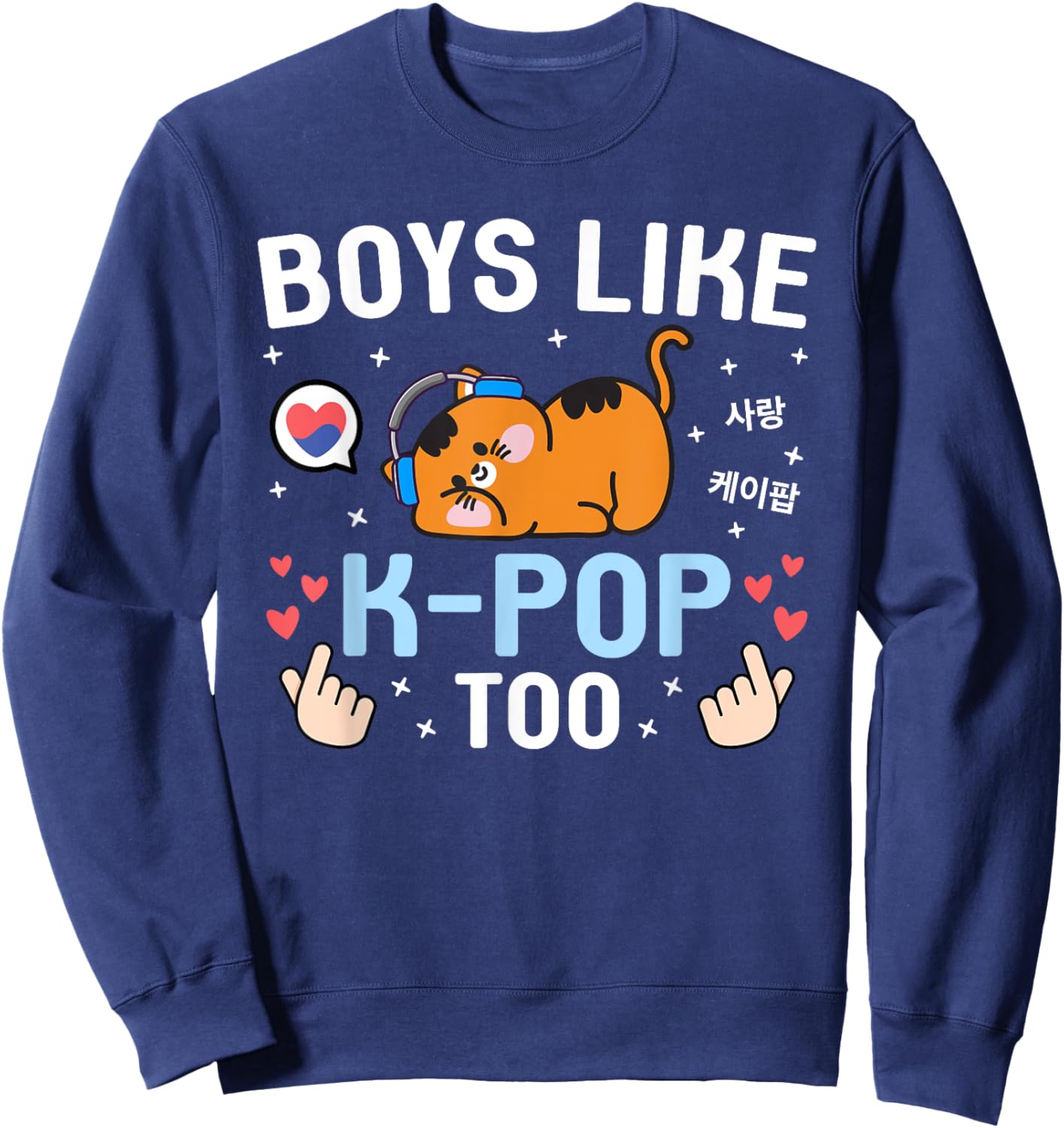 Boys Like K-Pop Too Cute Kawaii Cat Korean Music Kids K-Pop Sweatshirt - Sweatshirt | Navy