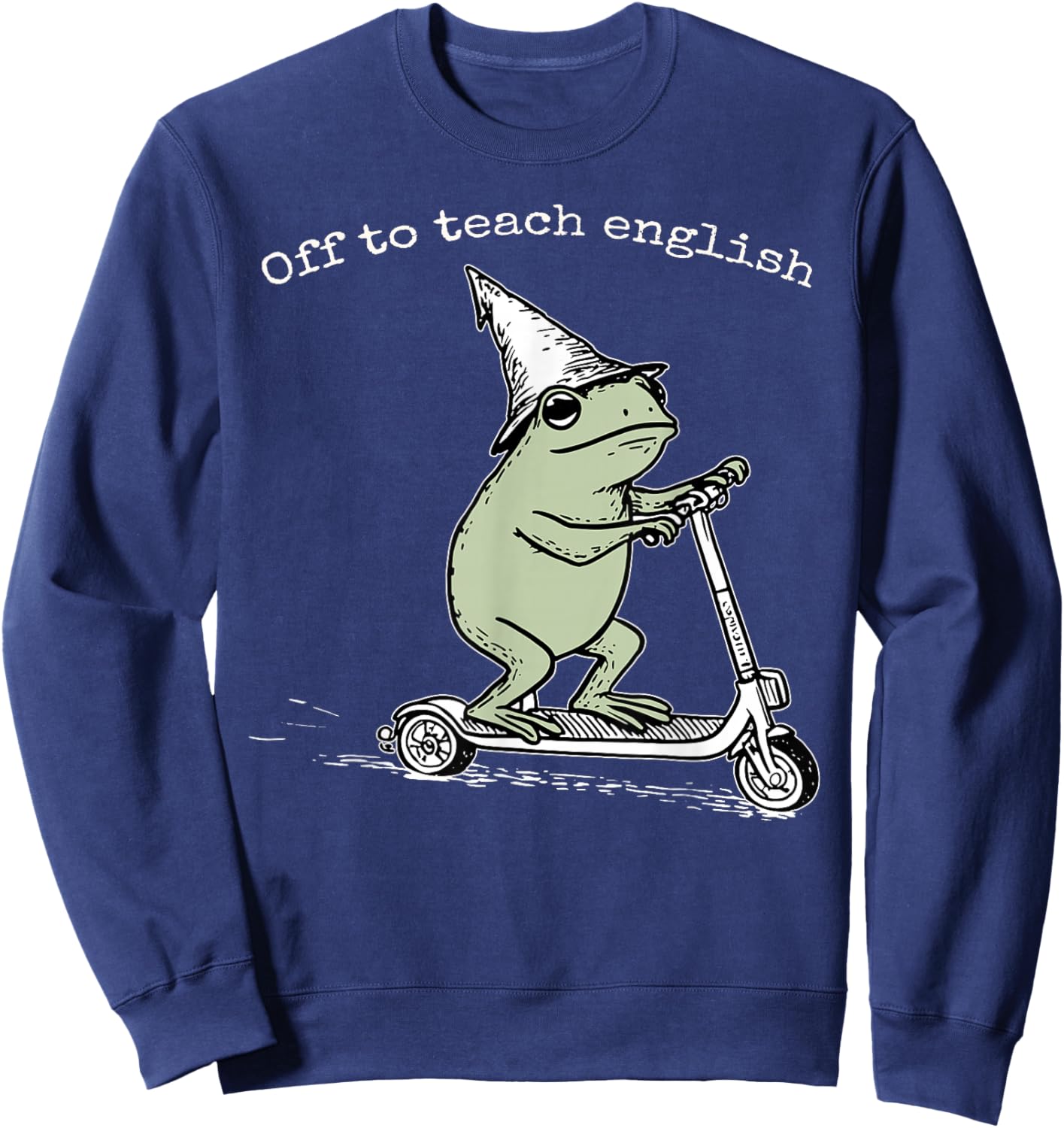 Off to Teach English Scooter Frog ESL Teacher Literature Sweatshirt - Sweatshirt | Navy