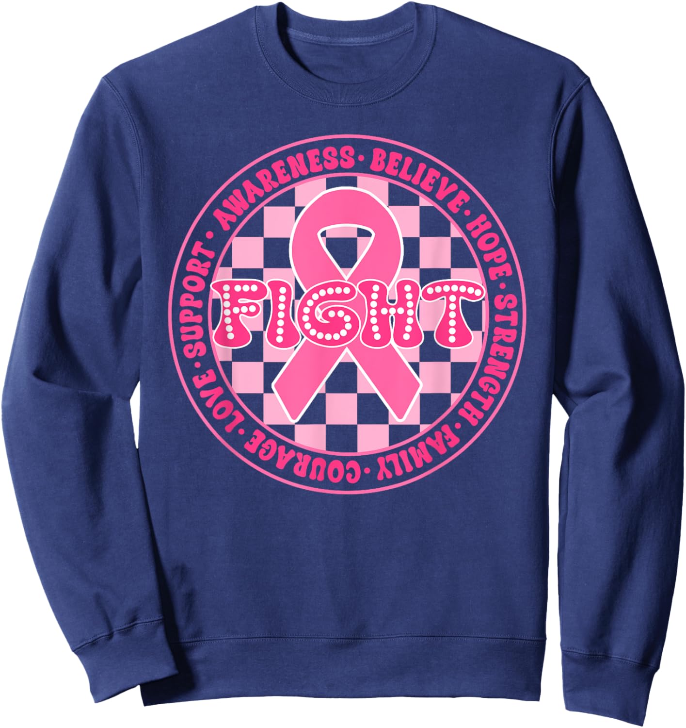 Faith Hope Love Pink Ribbon Breast Cancer Awareness Month Sweatshirt - Sweatshirt | Navy