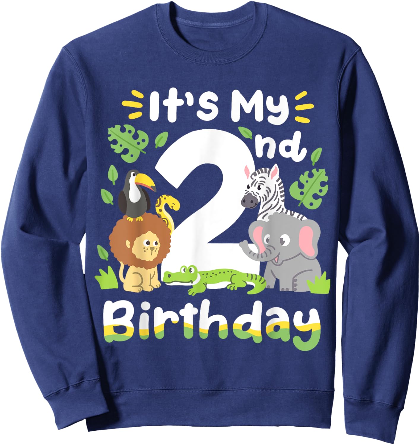 Jungle Safari 2nd Birthday Zoo Animal Two Years Old Kids Sweatshirt - Sweatshirt | Navy