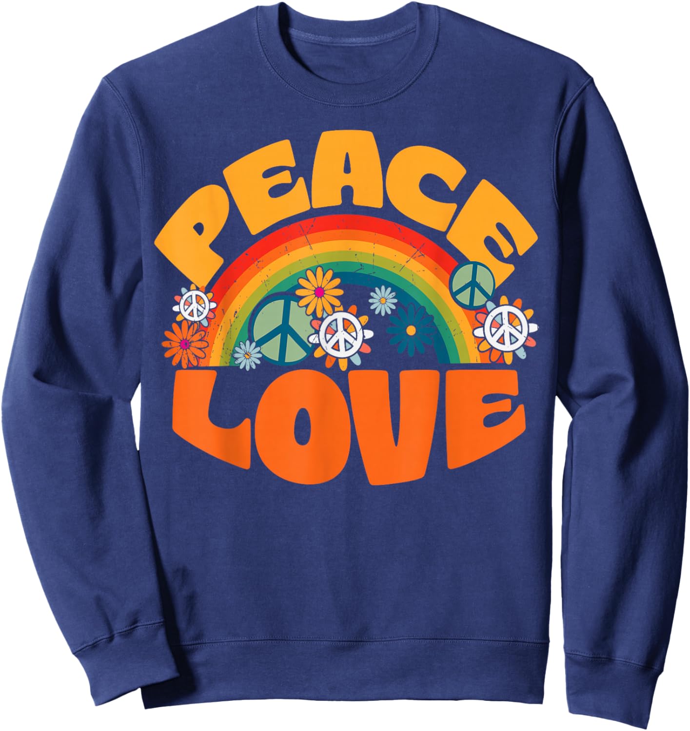 Peace Sign Love Shirt 1960s & 70s Print Tie Dye Sweatshirt - Sweatshirt | Navy