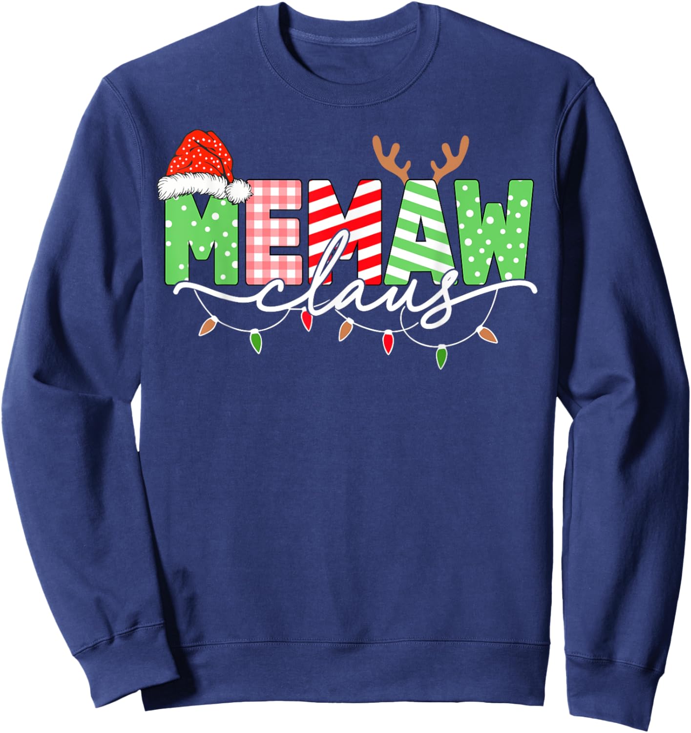 Memaw Claus Christmas Lights Santa Hat Family Matching Sweatshirt - Sweatshirt | Navy
