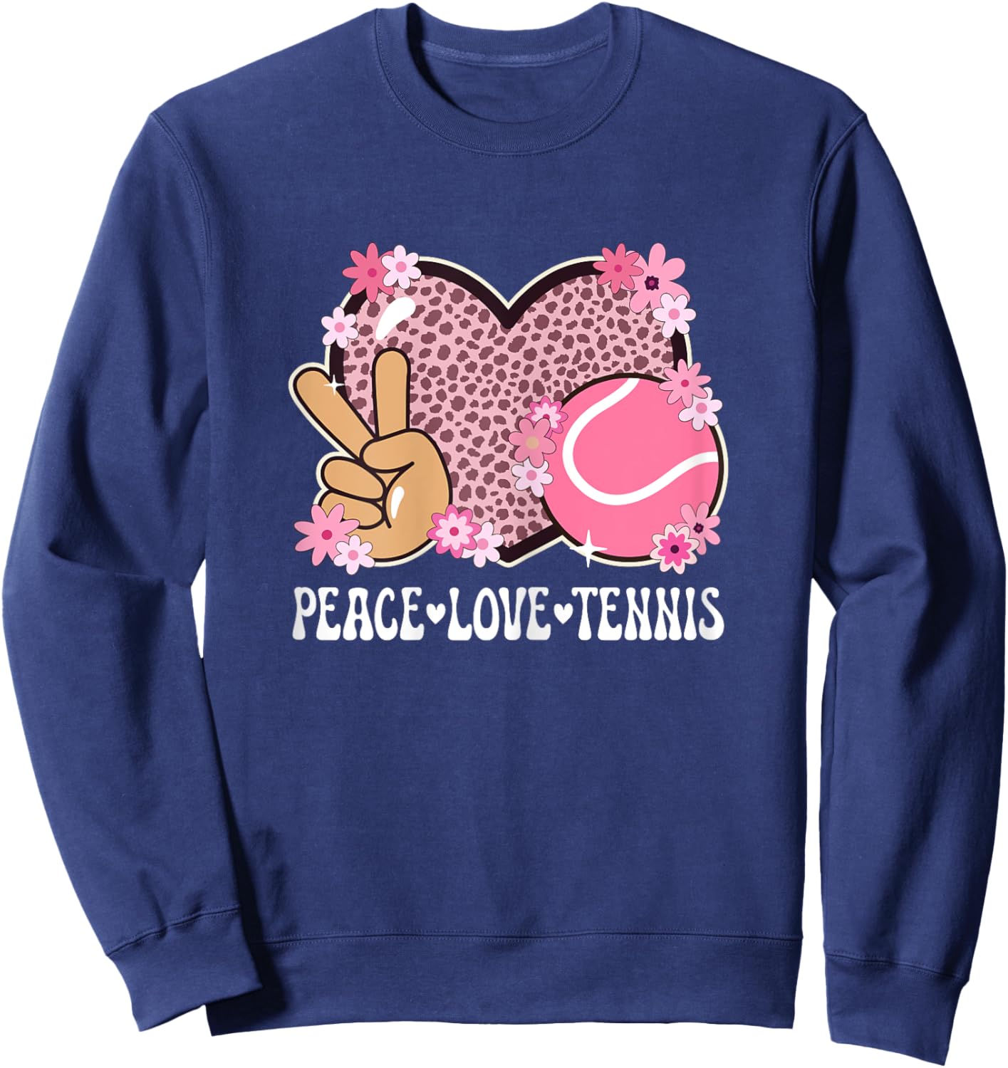 Peace Love Tennis Lover Outfit Cheetah Print Girls Tennis Sweatshirt - Sweatshirt | Navy