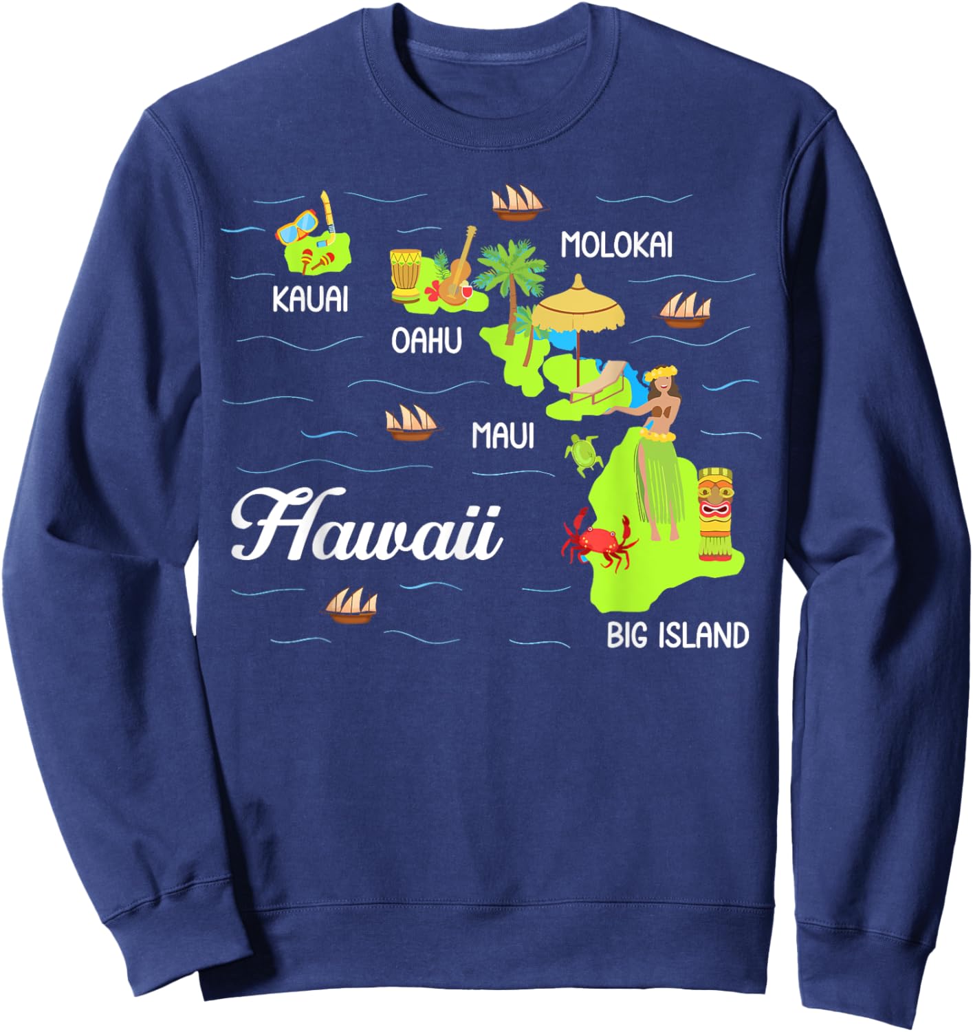 Hawaiian Islands Map Vacation Souvenir Hawaii Travel Lover Sweatshirt - Sweatshirt | Navy
