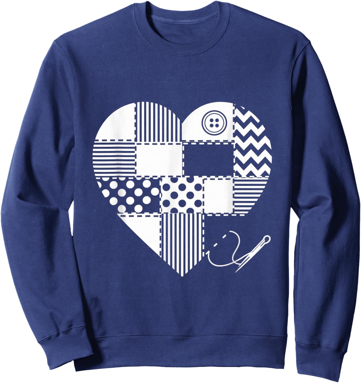 Patchwork Heart Sewing Craft Creative Theme Design Sweatshirt - Sweatshirt | Navy