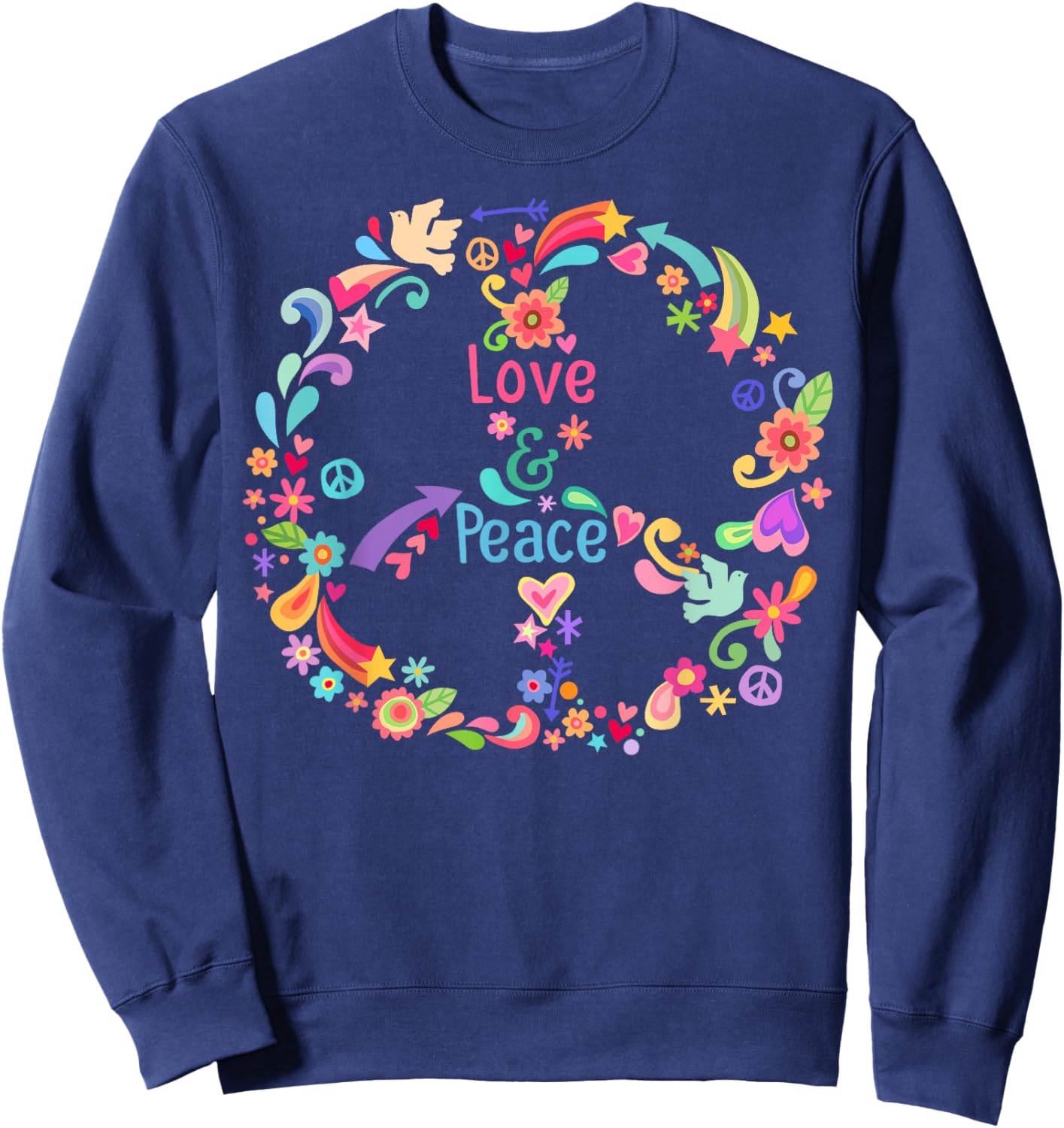 60s 70s Peace Sign Love Hippie , Blue, S Sweatshirt - Sweatshirt | Navy