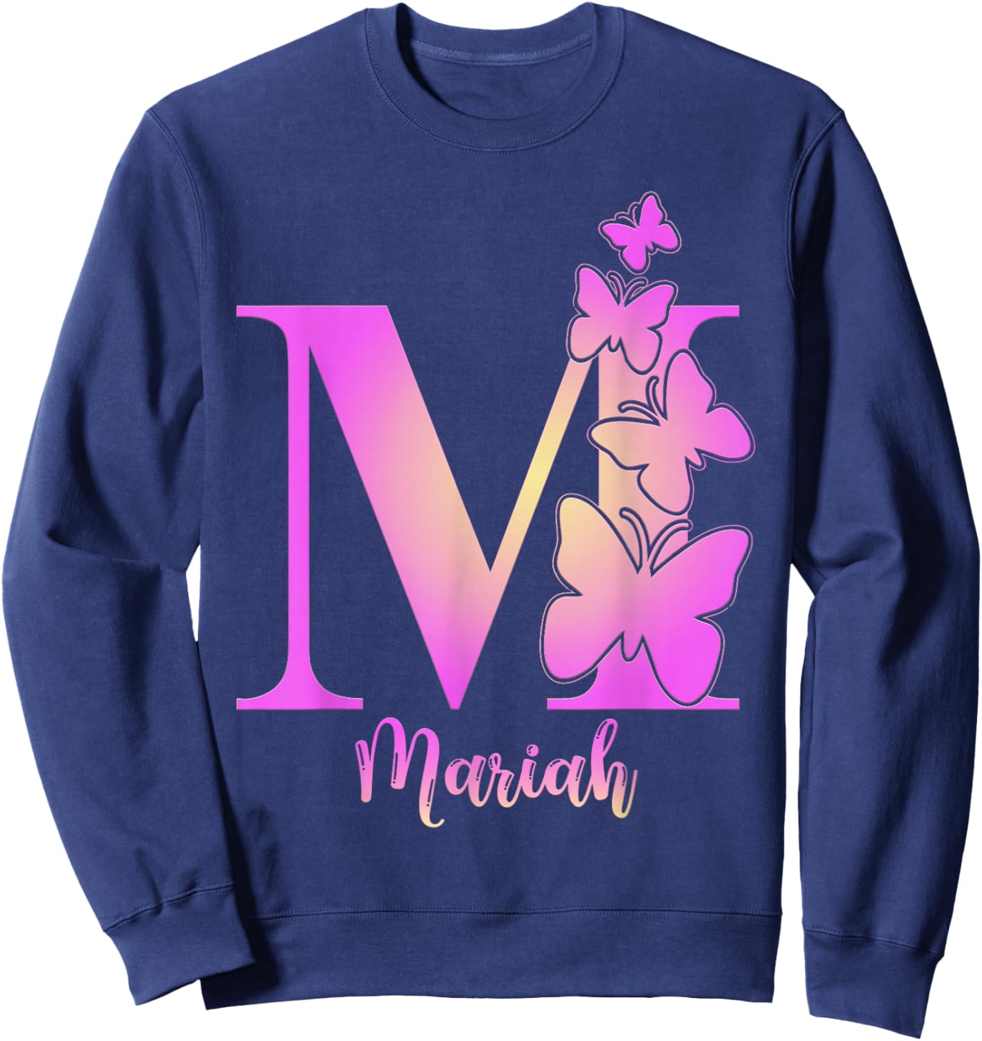 Mariah, cute personalized butterfly custom kids girls name Sweatshirt - Sweatshirt | Navy