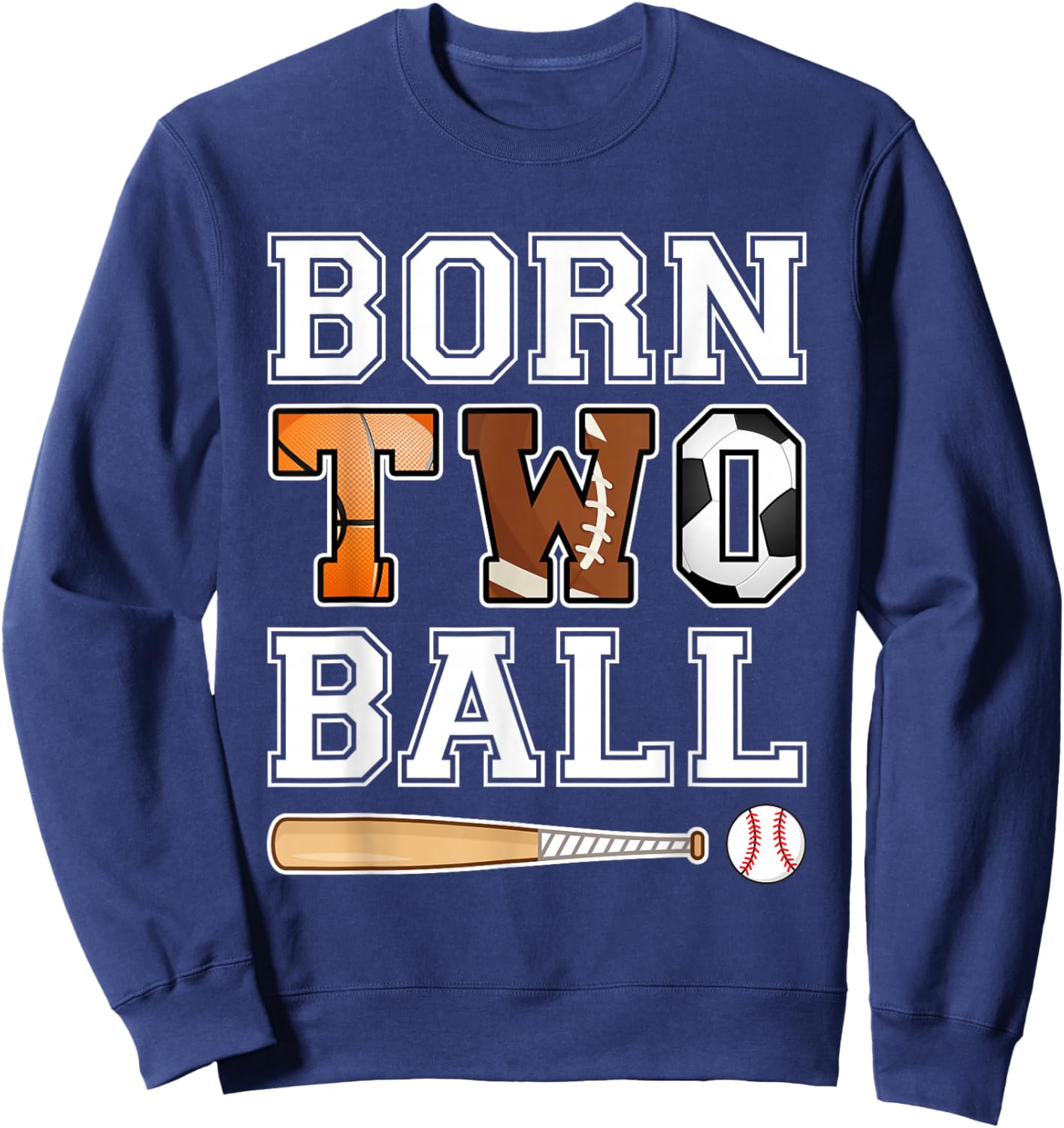 Born 2nd Ball Birthday Sport Theme 2 Year Old Boy Girl Kids Sweatshirt - Sweatshirt | Navy