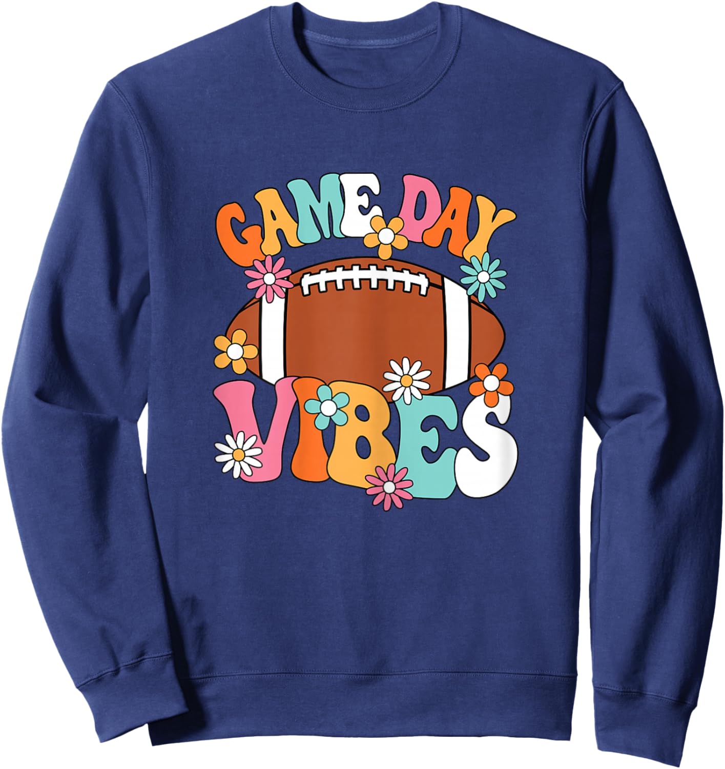 Game Day Vibes American Football Player Groovy Women Girls Sweatshirt - Sweatshirt | Navy