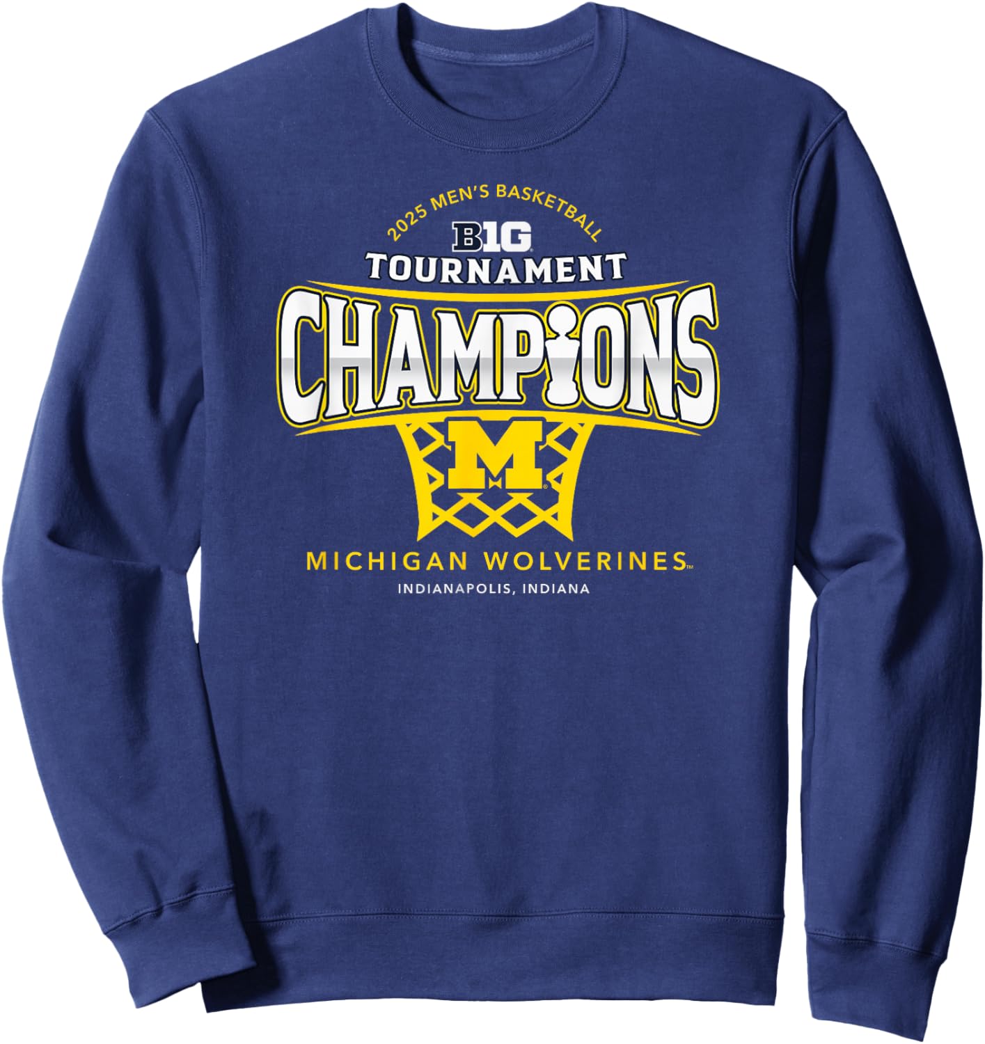 Michigan Wolverines Men's Basketball Big Ten Champs 2025 LR Sweatshirt - Sweatshirt | Navy