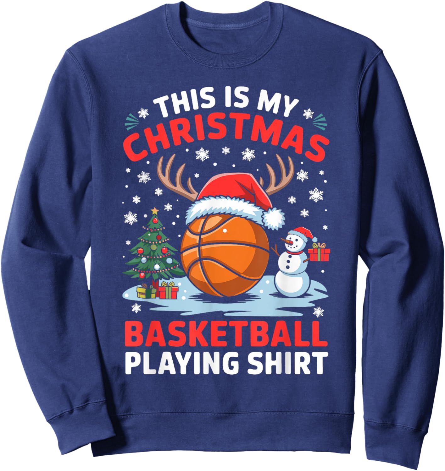 Christmas Basketball Player Santa Hat Basketball Christmas Sweatshirt - Sweatshirt | Navy