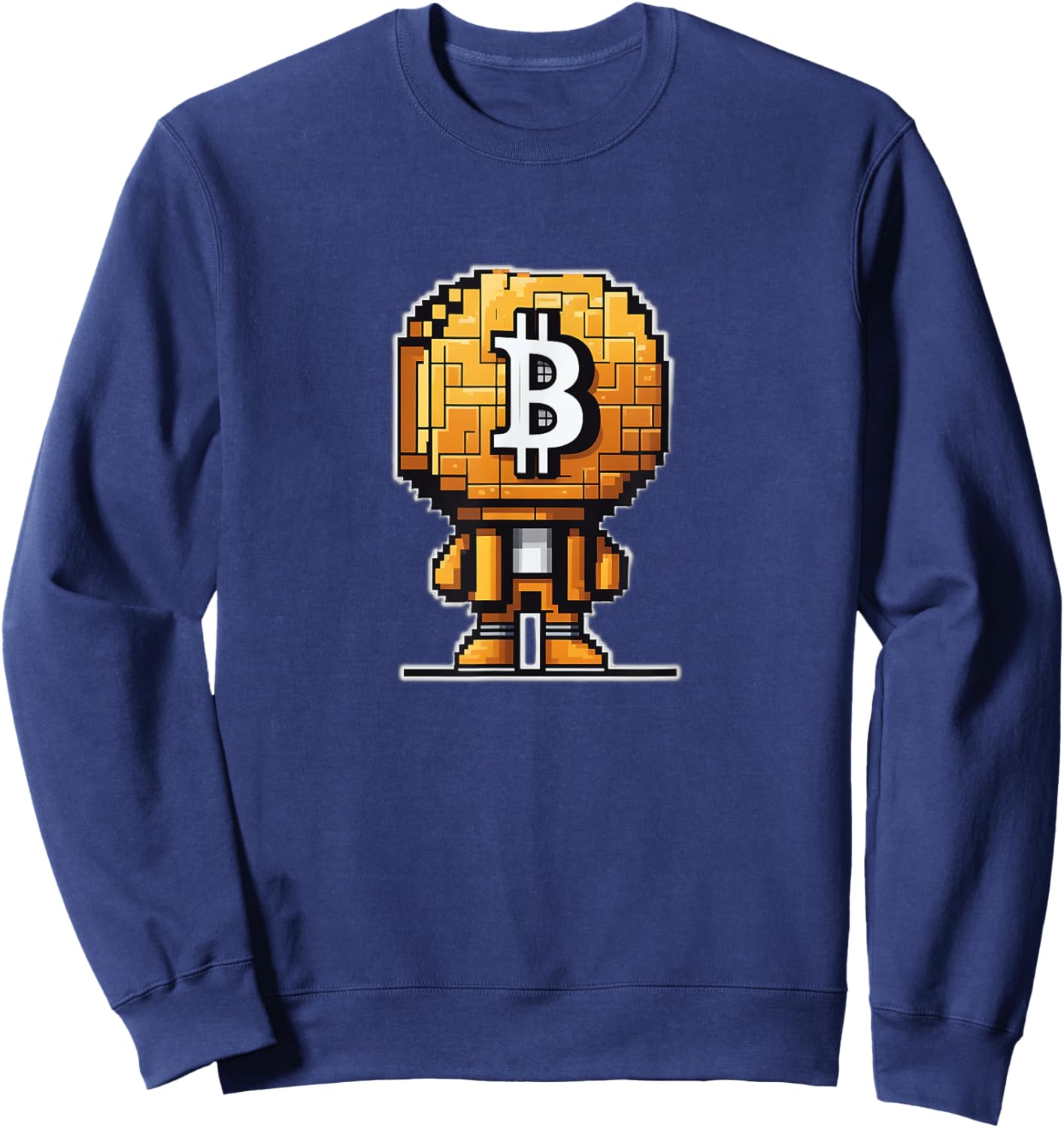 Pixelated bitcoin-head character cryptocurrency bitcoiner Sweatshirt - Sweatshirt | Navy