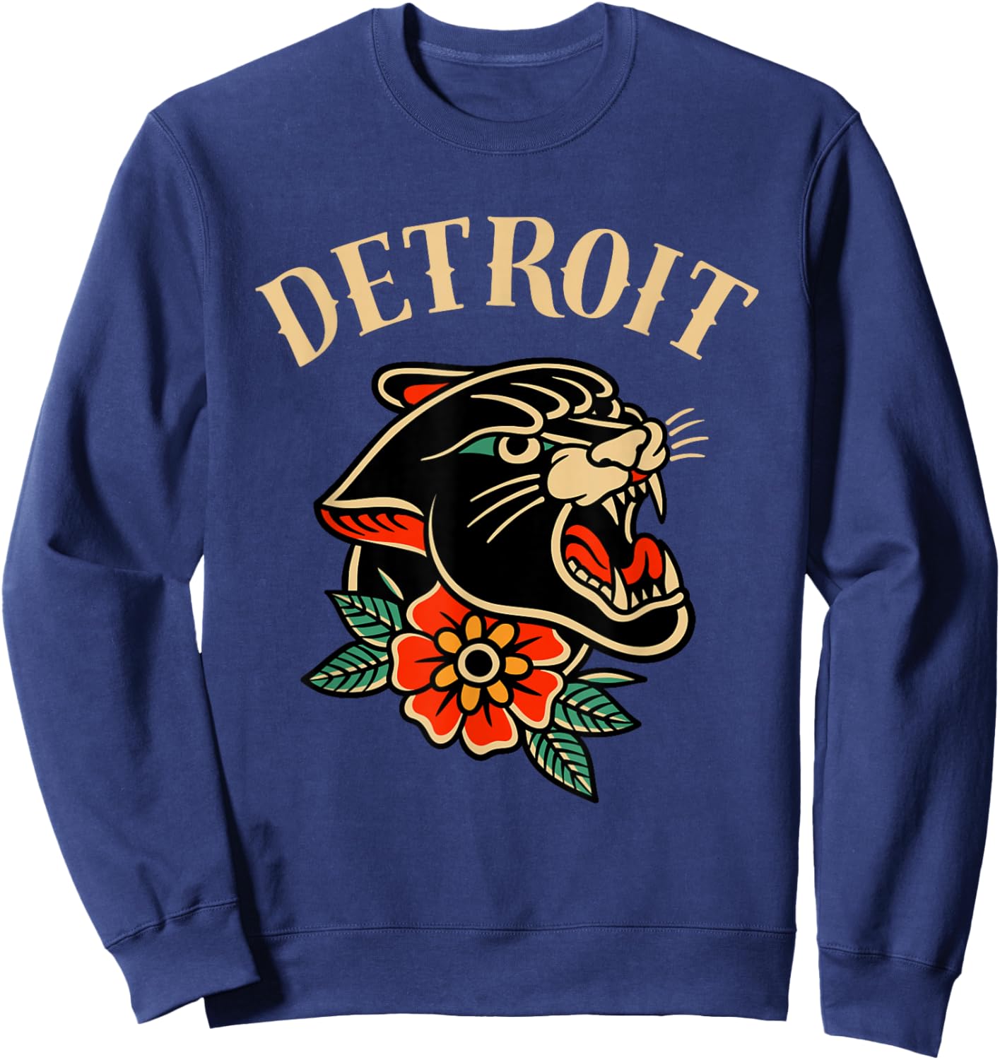 Detroit Retro Ink Panther Rose - Vintage Tattoo Style Design Sweatshirt - Sweatshirt | Navy
