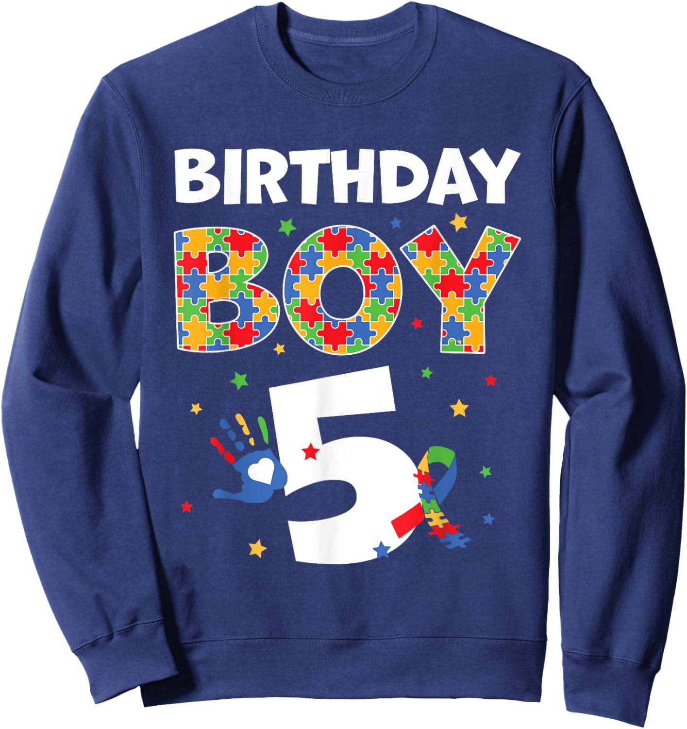 The 5th Birthday Boy Autism Awareness Puzzle Piece Sweatshirt - Sweatshirt | Navy