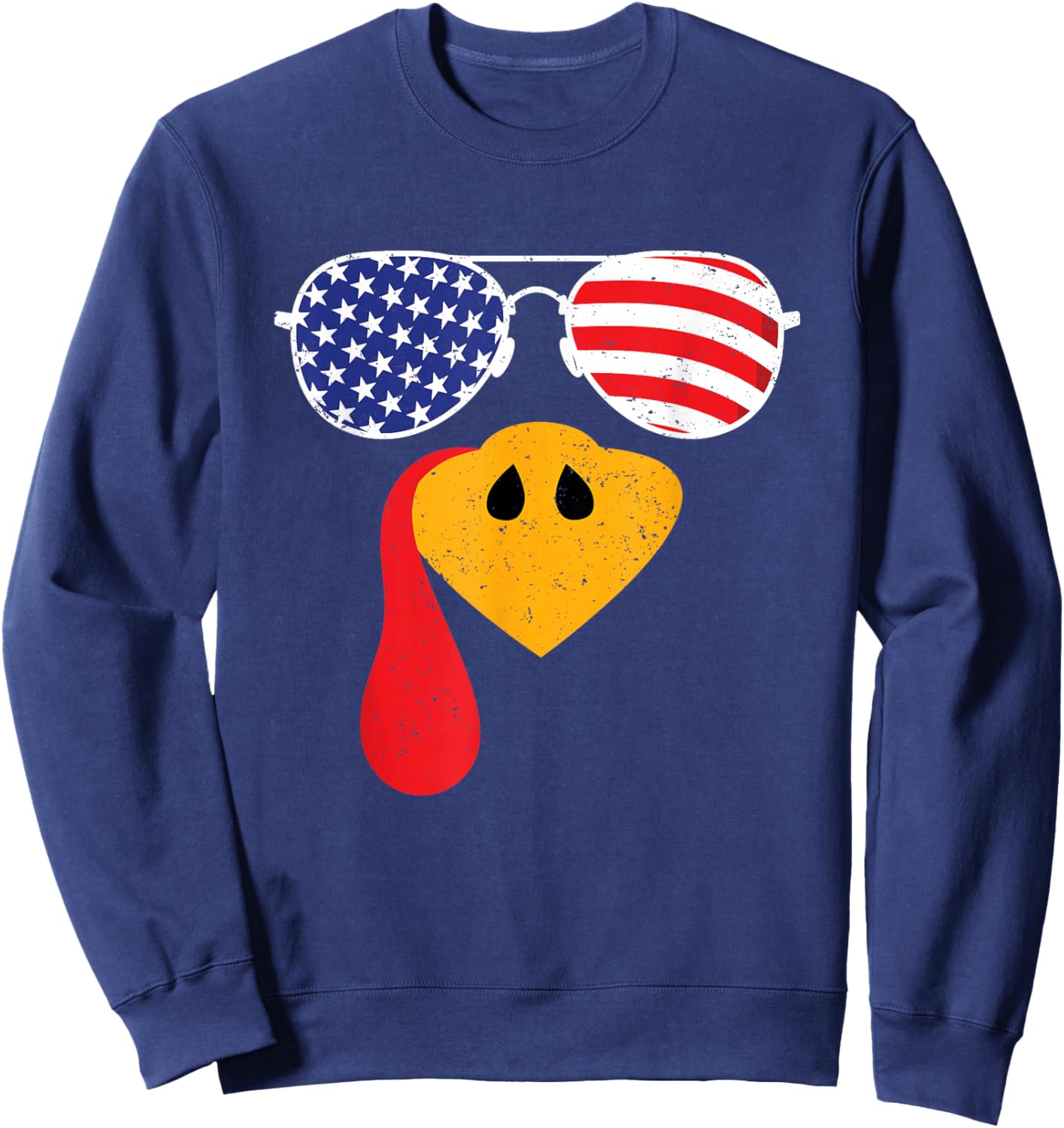 Turkey Face Flag Sunglasses Thanksgiving Family Outfits Sweatshirt - Sweatshirt | Navy