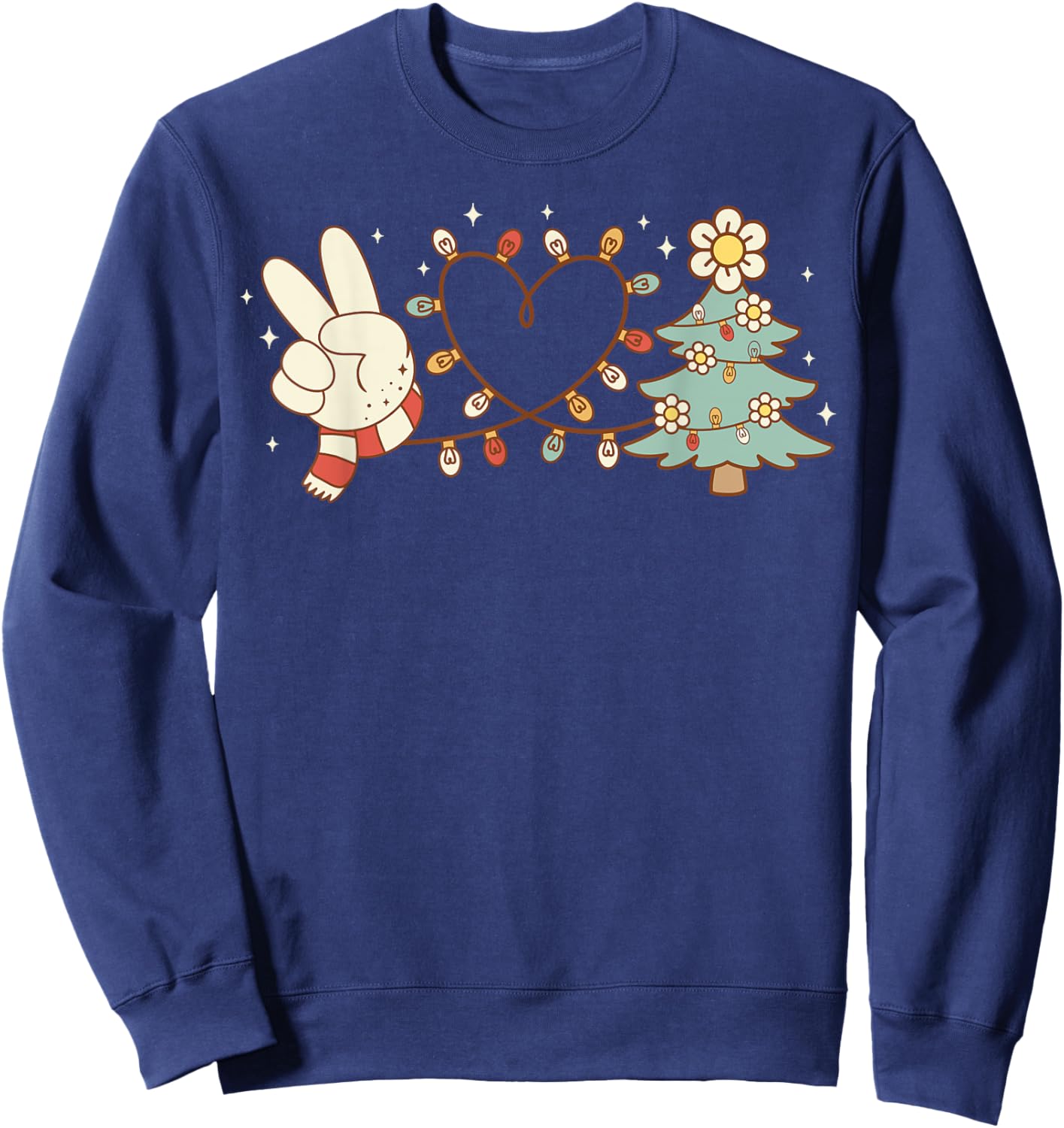 Peace Love Christmas Tree Heart Funny Xmas Holiday Vibes Sweatshirt - Sweatshirt | Navy