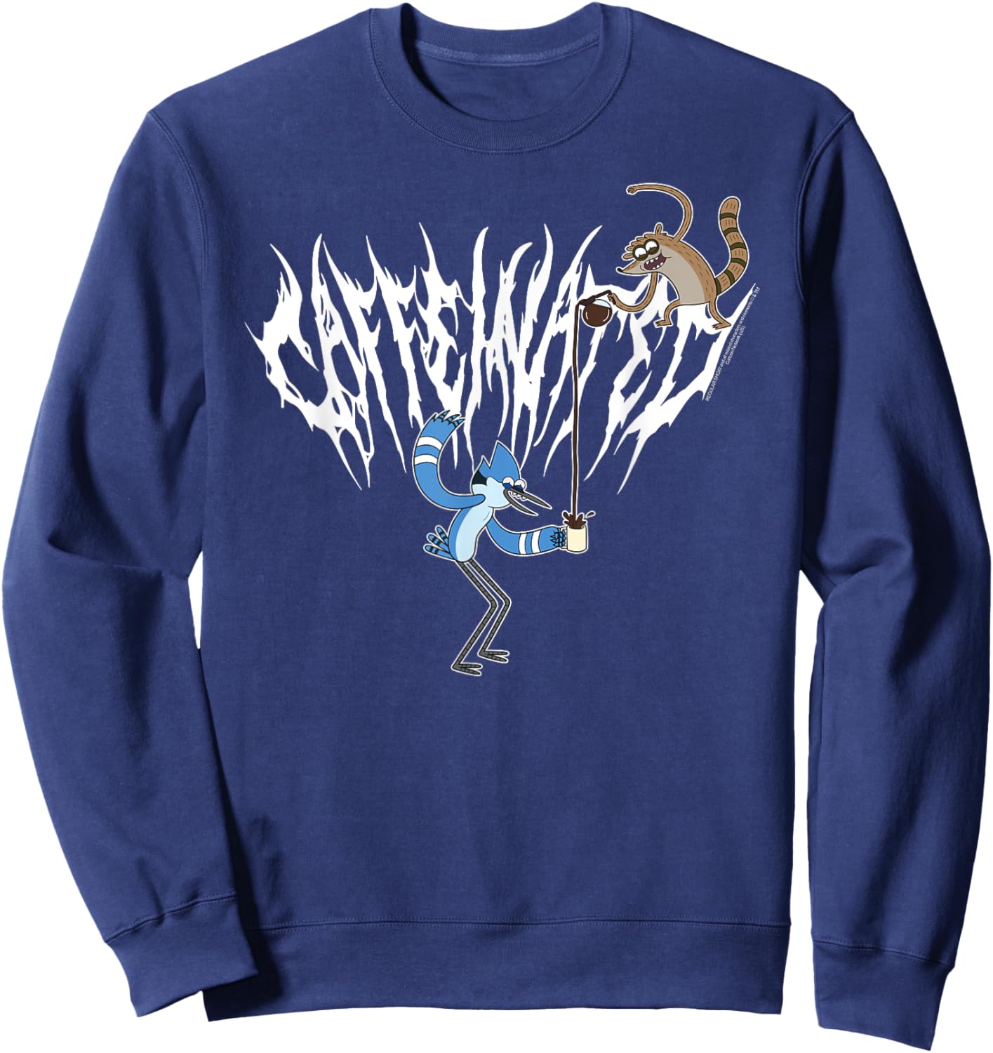 Regular Show Metal Caffeinated by Coffee Funny Cartoon Sweatshirt - Sweatshirt | Navy