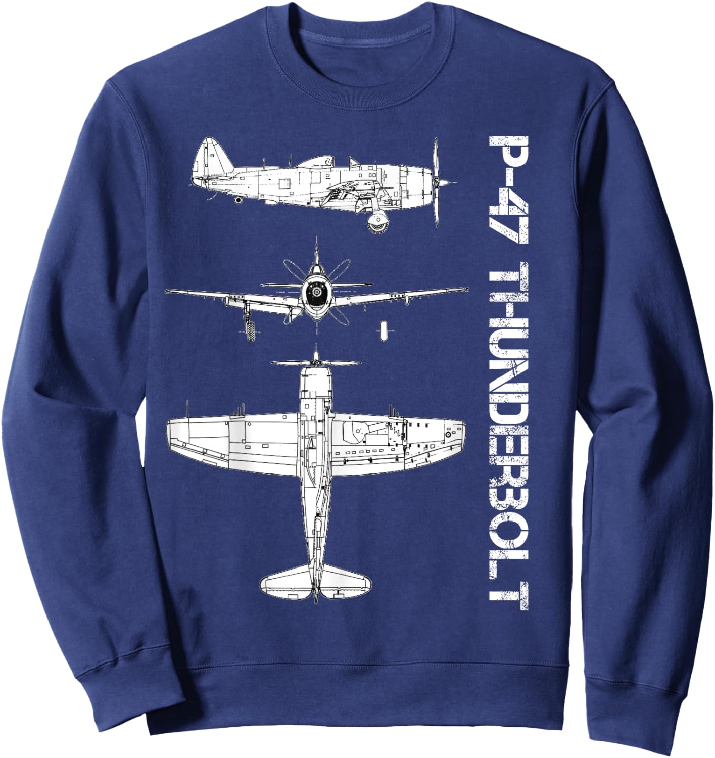 P47 Thunderbolt WW2 Fighter Airplane Blueprint Sweatshirt - Sweatshirt | Navy